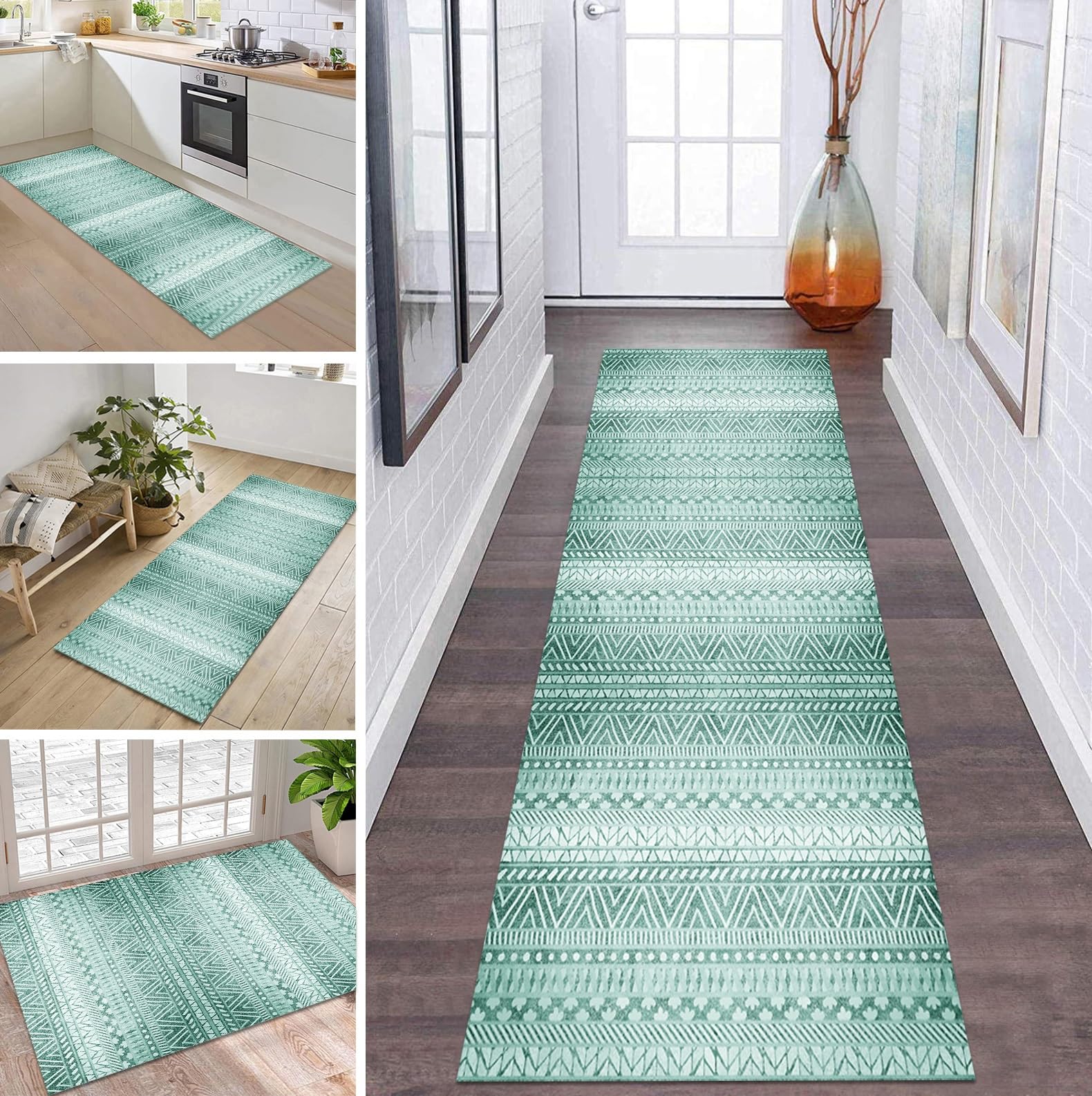 Tapis de cuisine devant évier long 50x500 cm vert lavable