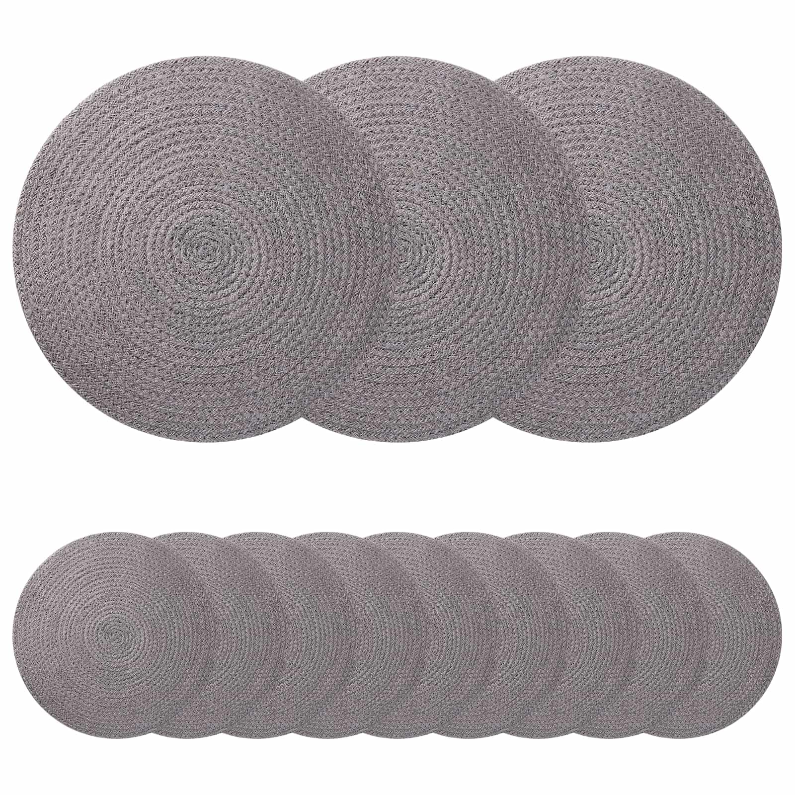 Jute-Untersetzer 12 STK. Grau, 100% Tosse-Jute Platzdeckchen für Tisch