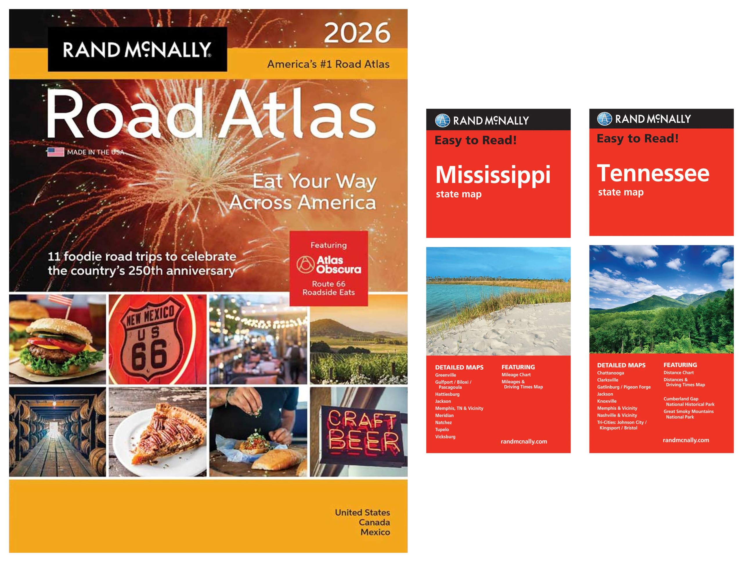 2026 Road Atlas with Easy to Read Mississippi & Tennessee State Maps