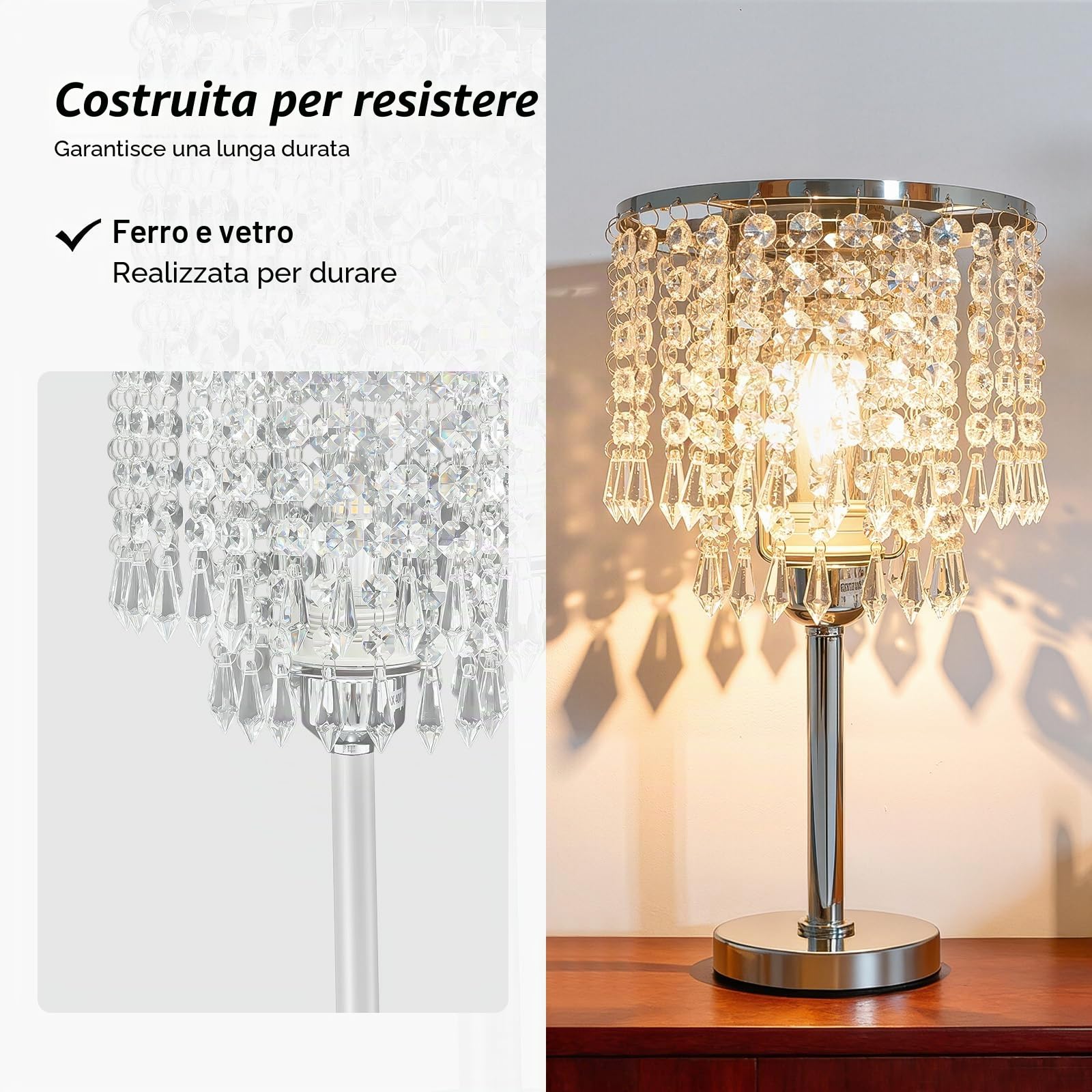 Lampada da tavolo a LED con cristallo, 220 V, per soggiorno, camera da letto, sala da pranzo