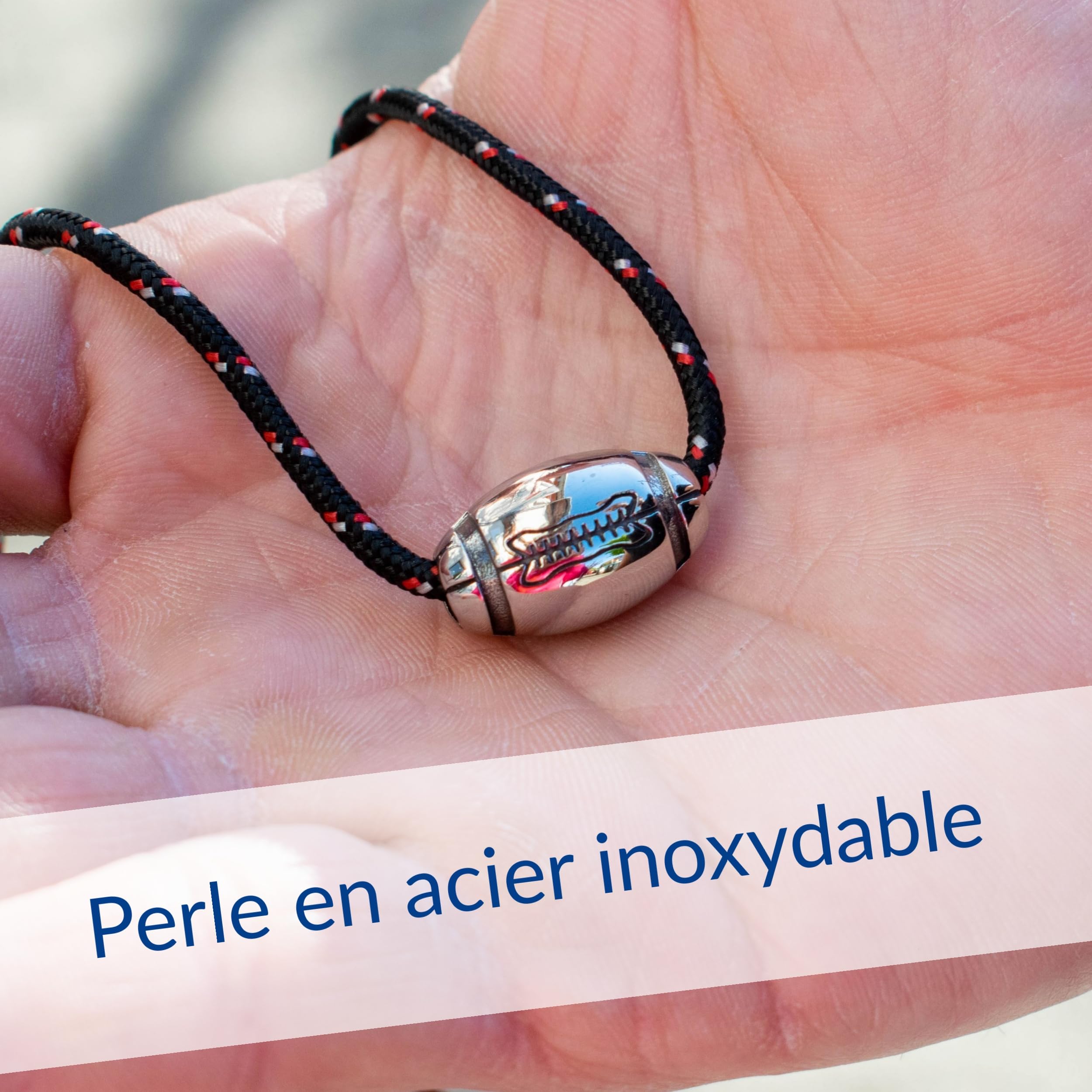 Ernestine - Collier Rugby acier inoxydable - Colliers hommes fans de sport - pendentif forme ballon de rugby - cadeau fête des pères - idée cadeaux papa et papi - Bijoux homme argent réglable