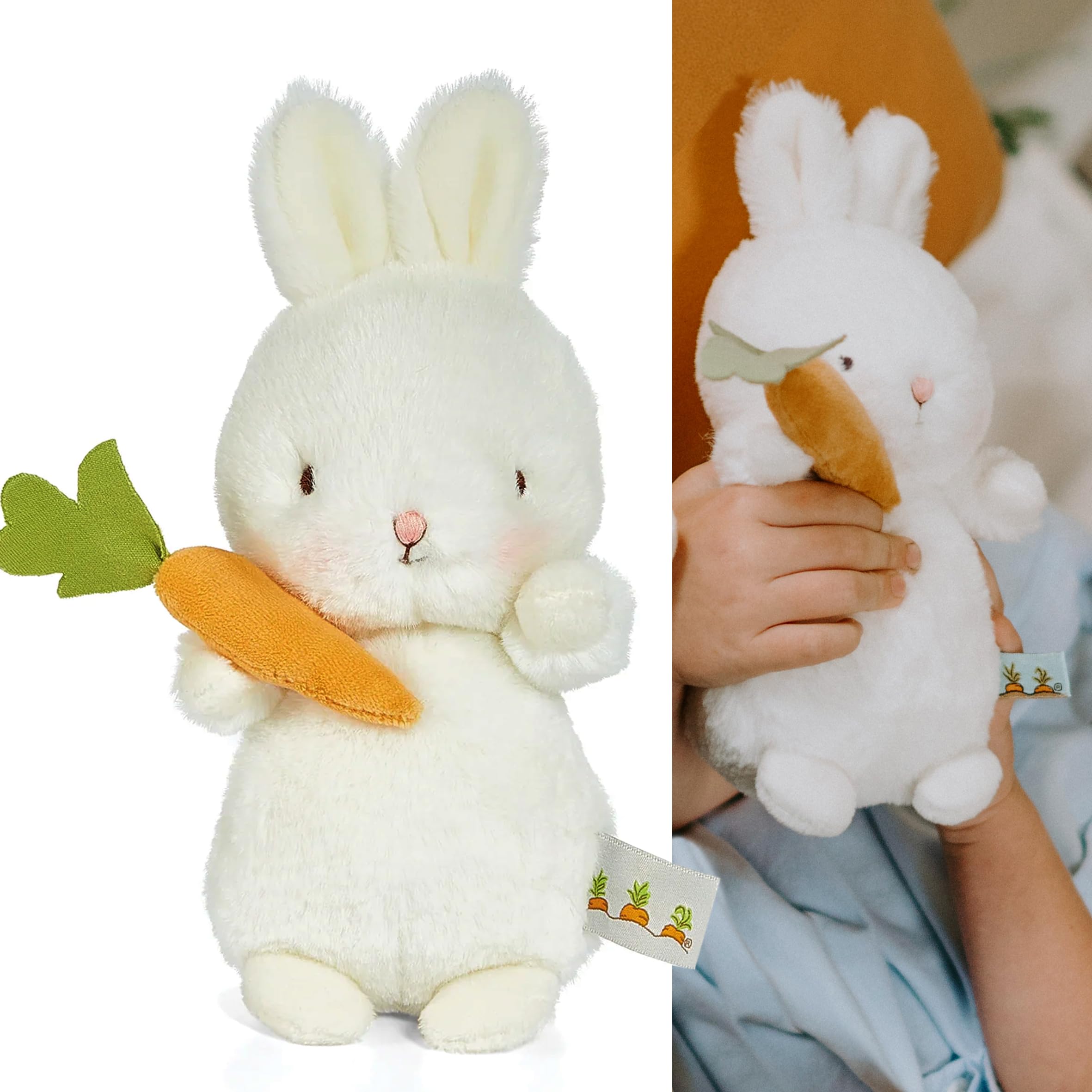 BUNNIES BY THE BAY | Cricket Island Bud | this new born plush bunny has extra soft fur | 24cm Tall | Baby Safe| This super cute bunny teddy comes with his favorite carrot to nibble