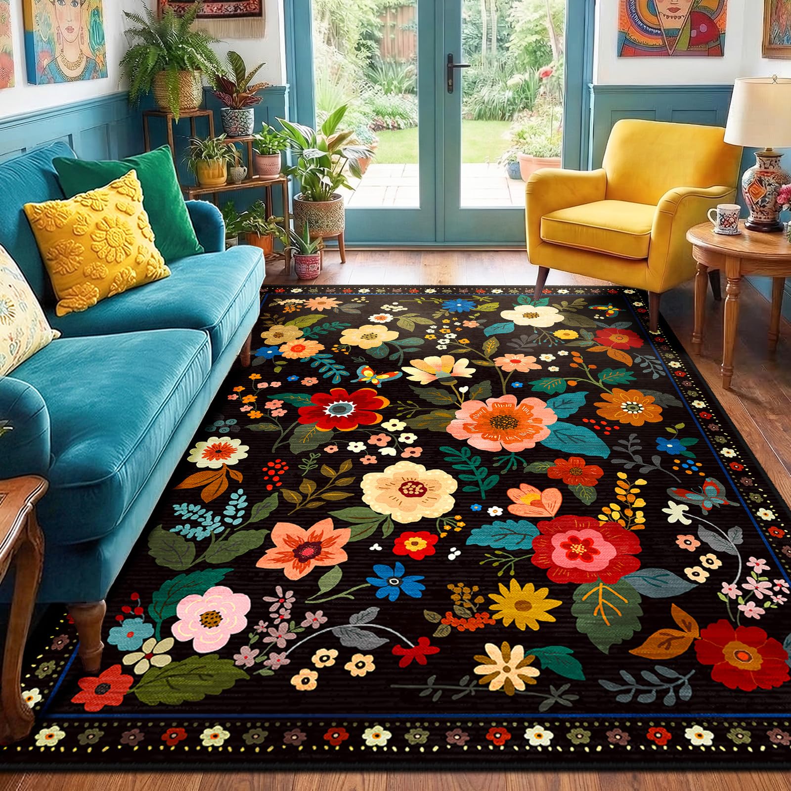 Photo 1 of RELEANY Floral Washable 5'x7' Area Rug