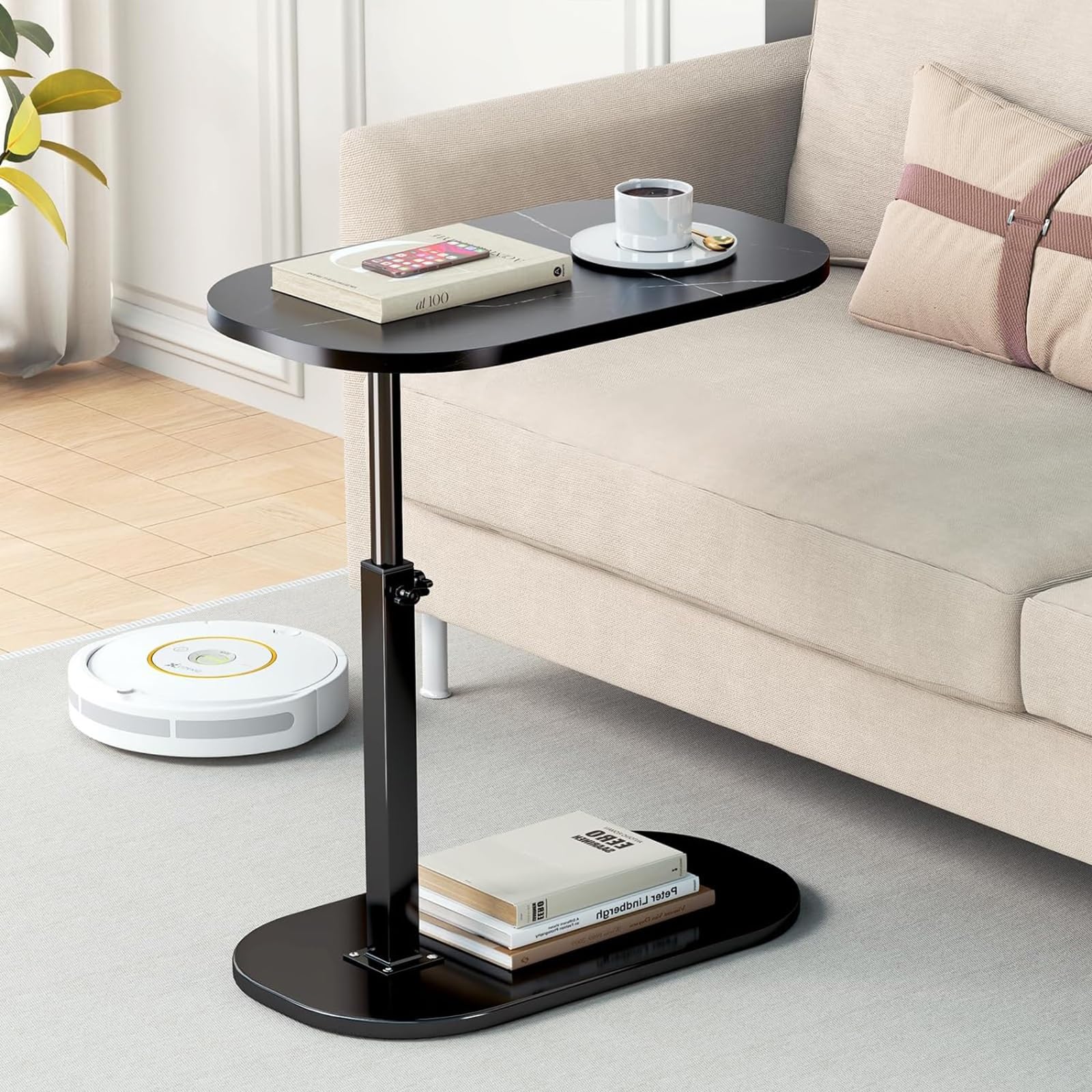 Table d'appoint pivotante à 360° avec plateau rabattable et support PC
