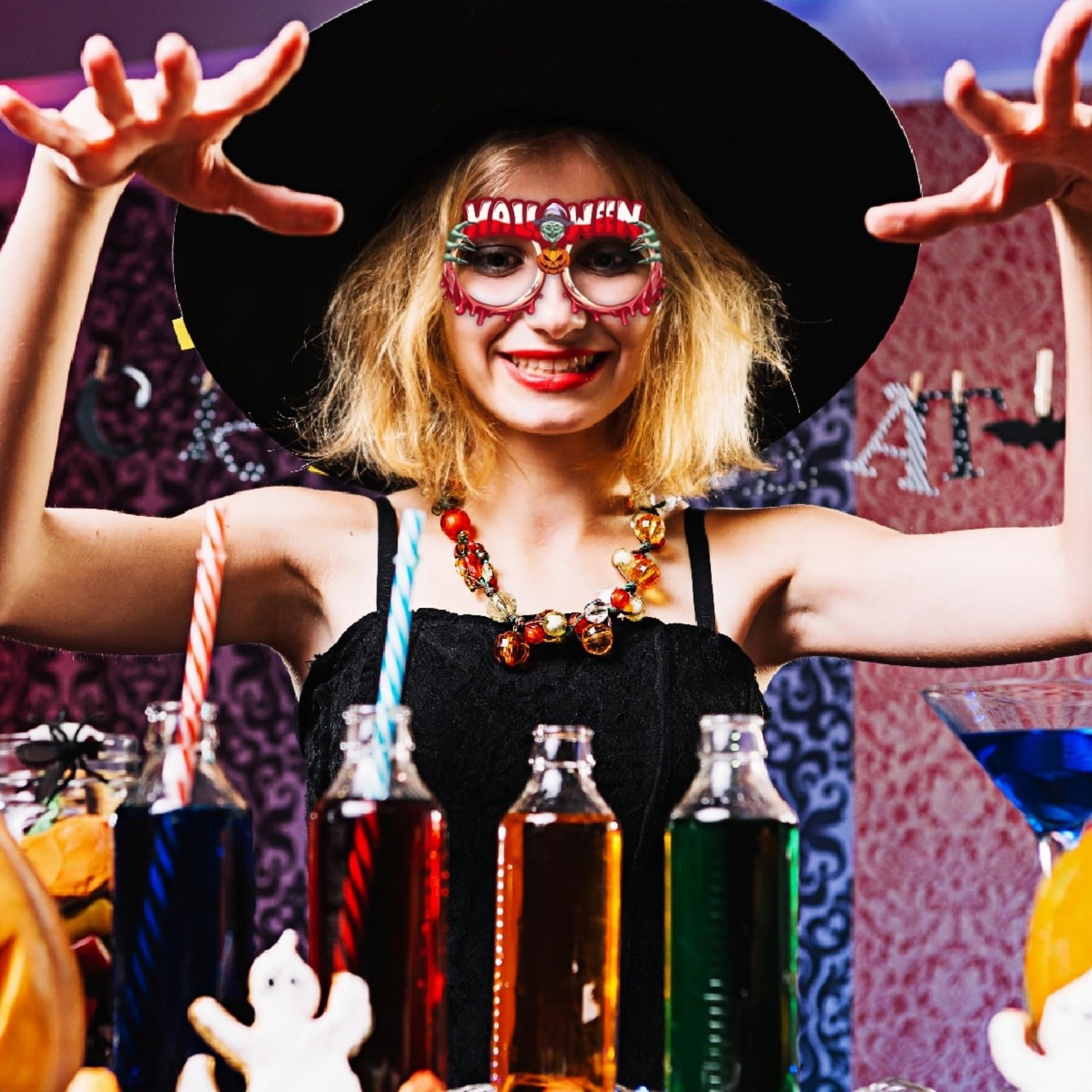 6 Stück Halloween Cosplay Brille Kürbis Spinne Fl Produktbild-Vorschau 3