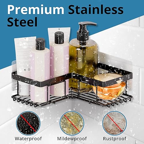 Miniatura 3 de Organizador de ducha esquinero, paquete de 4 organizadores de baño con soporte para jabón, soporte para cepillos y 12 ganchos, estantes de ducha de