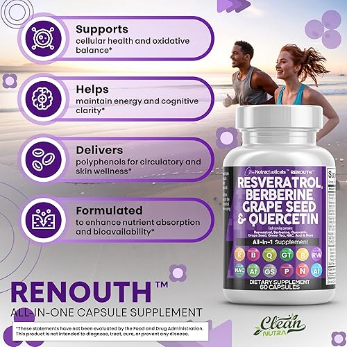 Miniatura 5 de Suplemento de resveratrol limpio | Extracto de semilla de uva berberina Quercetina Extracto de té verde Acai Noni Suplemento de polifenol para