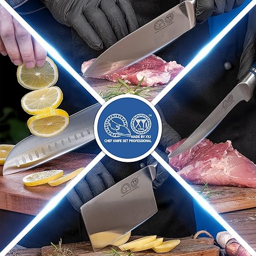 Miniatura 4 de XYJ Cuchillos, juegos de cuchillos profesionales para maestros chefs, juego de cuchillos de chef de 11 piezas con bolsa, carnicero de carnicero para