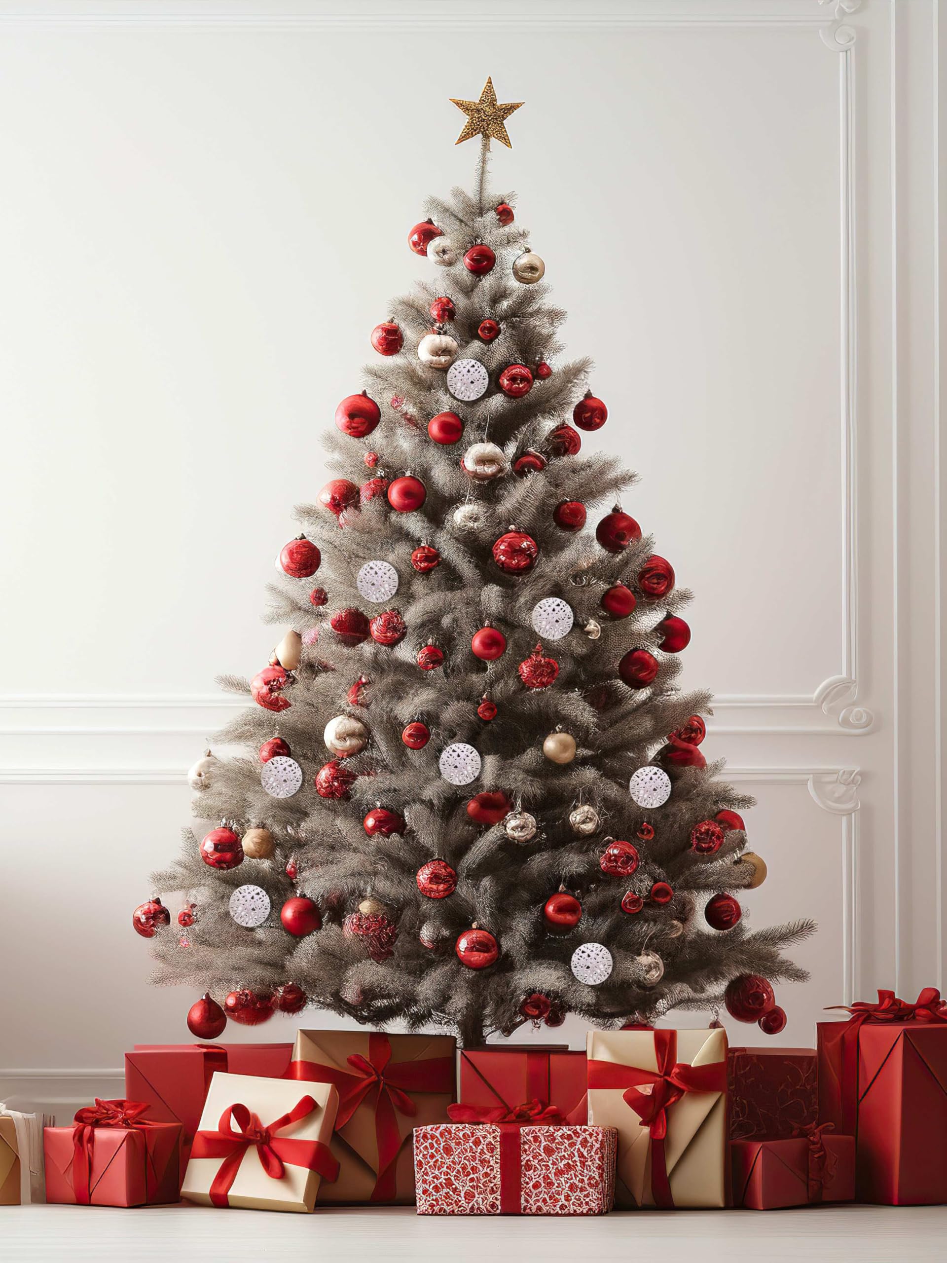 Christmas Traditions Adornos de bola de ratán blanco iridiscente con purpurina de 4 pulgadas (juego de 6) (blanco iridiscente), tamaño grande