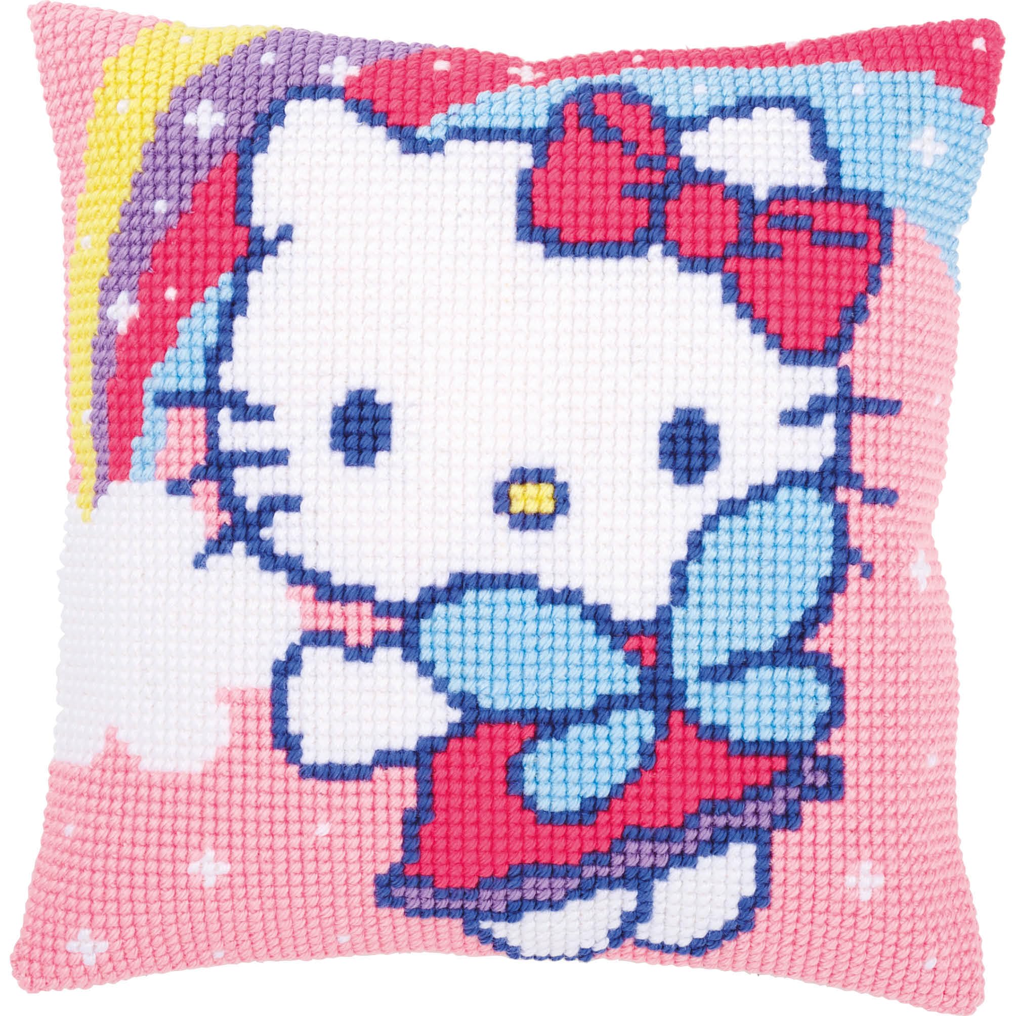 Vervaco N\A Cross Stitch Kit: Cushion: Hello Kitty And Rainbow, Na, 40 X 40Cm