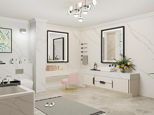Miniatura 7 de Espejo LED de 24 x 32 pulgadas para baño, espejo de baño negro con luces, regulable, antivaho, montado en la pared, 3000 K4500 K6000 K