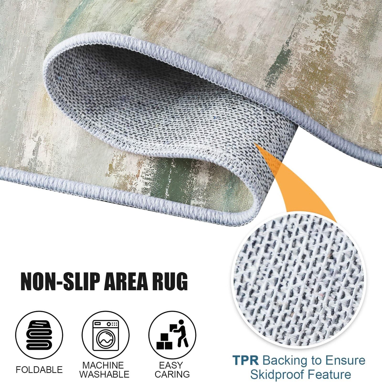 Tappeto rotondo rustico moderno da 200 cm, morbido tappeto in finta lana, bianco astratto sfumato invecchiato, lavabile in lavatrice, antiscivolo, per interni, soggiorno, camera da letto, cameretta