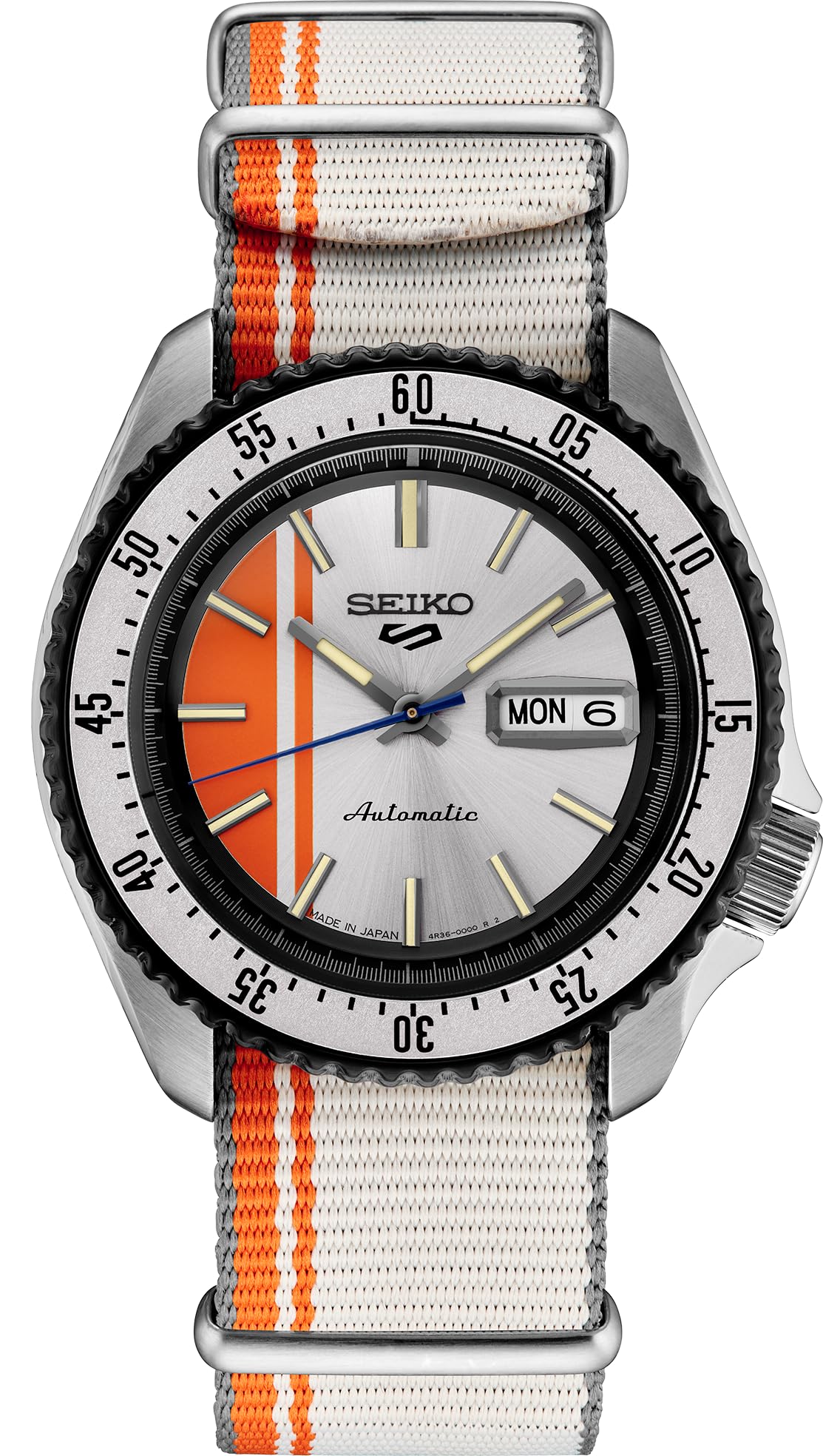 Seiko SRPK73 Herren-Armbanduhr, analog, manuell, automatisch, schwarzes Zifferblatt, silberfarbenes Edelstahl-Armband, 5 Sport, 24 Schmuckstücke, 100 Meter, wasserdicht, Sportuhr