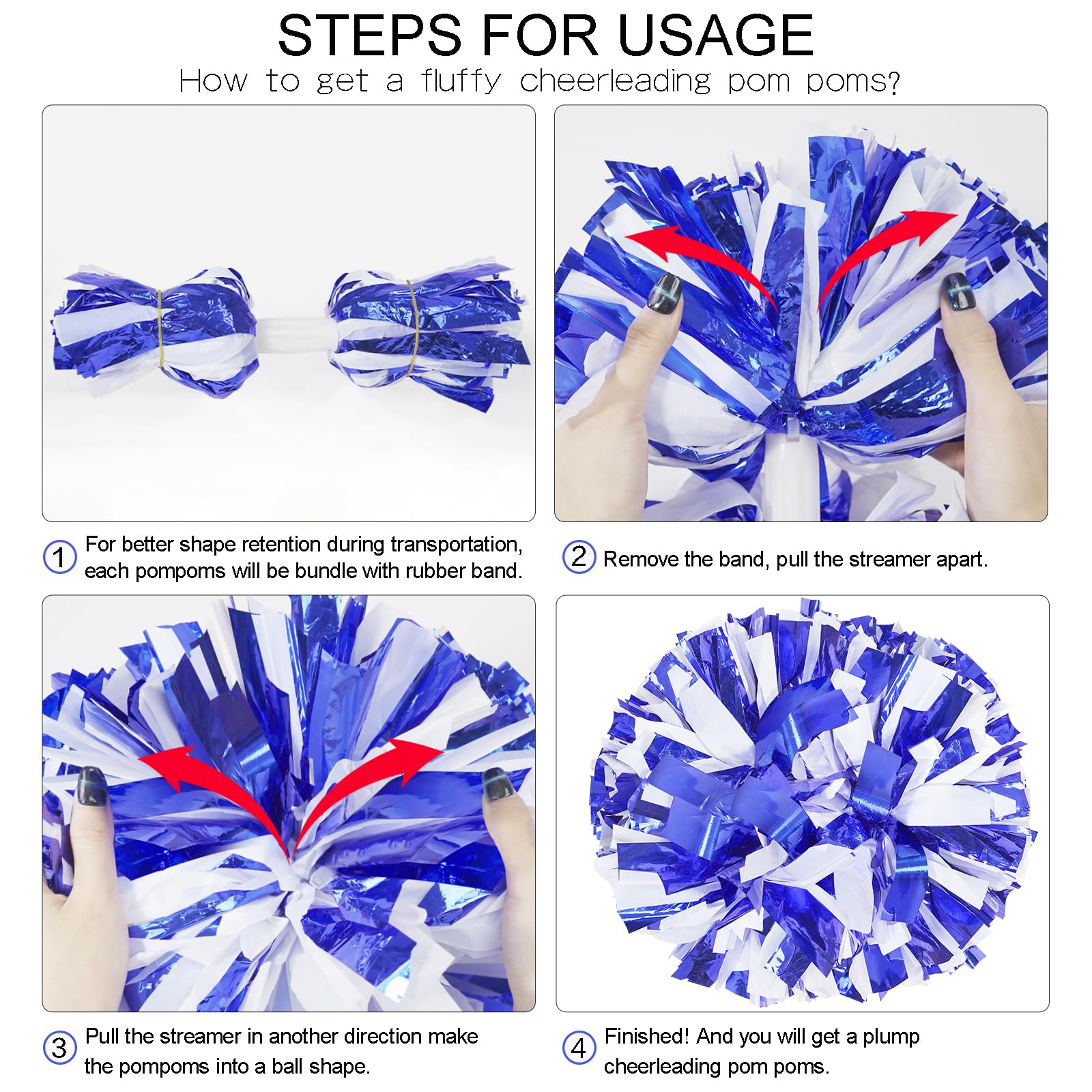 ZONITOK 4 Pcs Upgraded 12 inch Cheerleading Pom Poms - Image 3