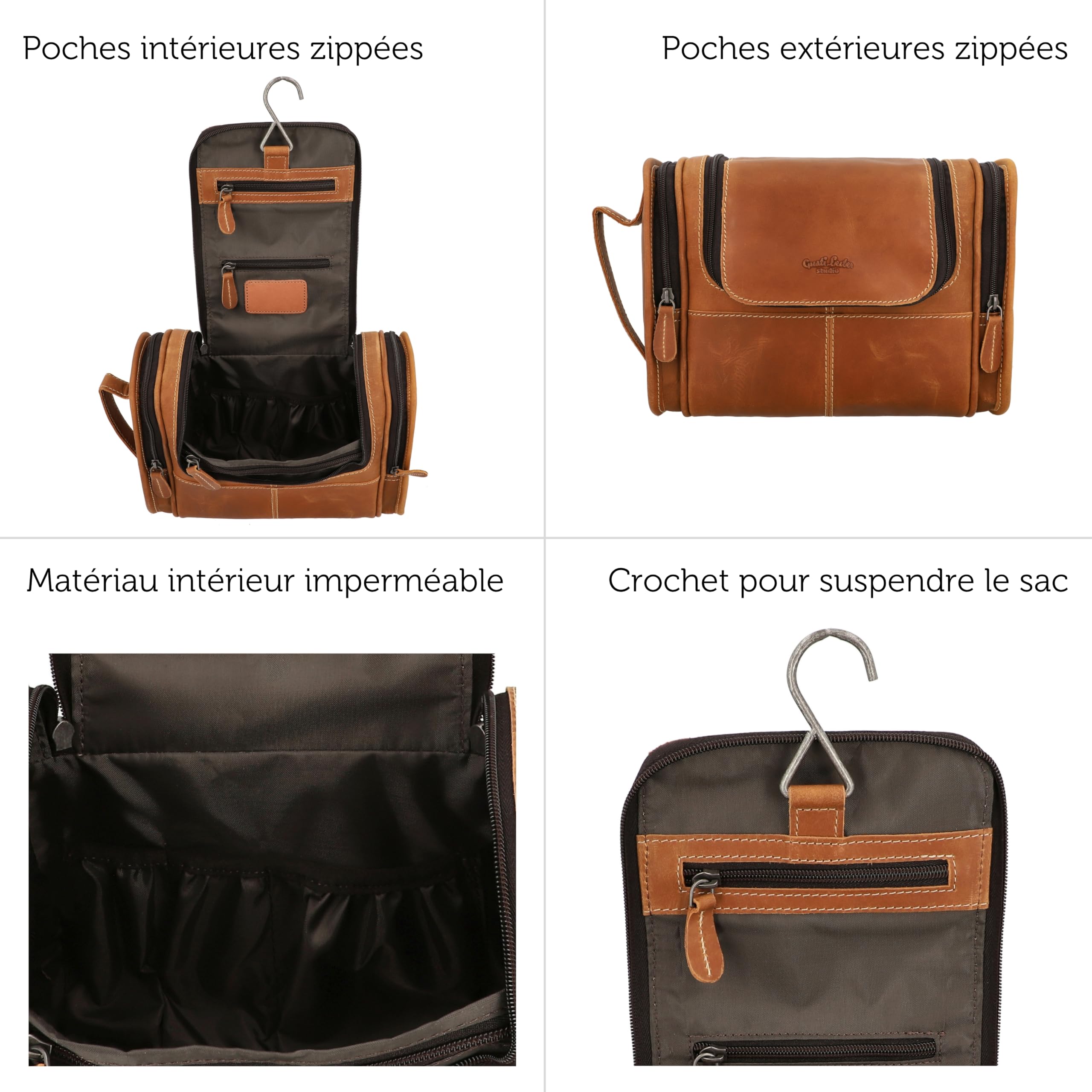 Gusti Trousse Chester de Toilette Trousse à Maquillage Marron Cuir
