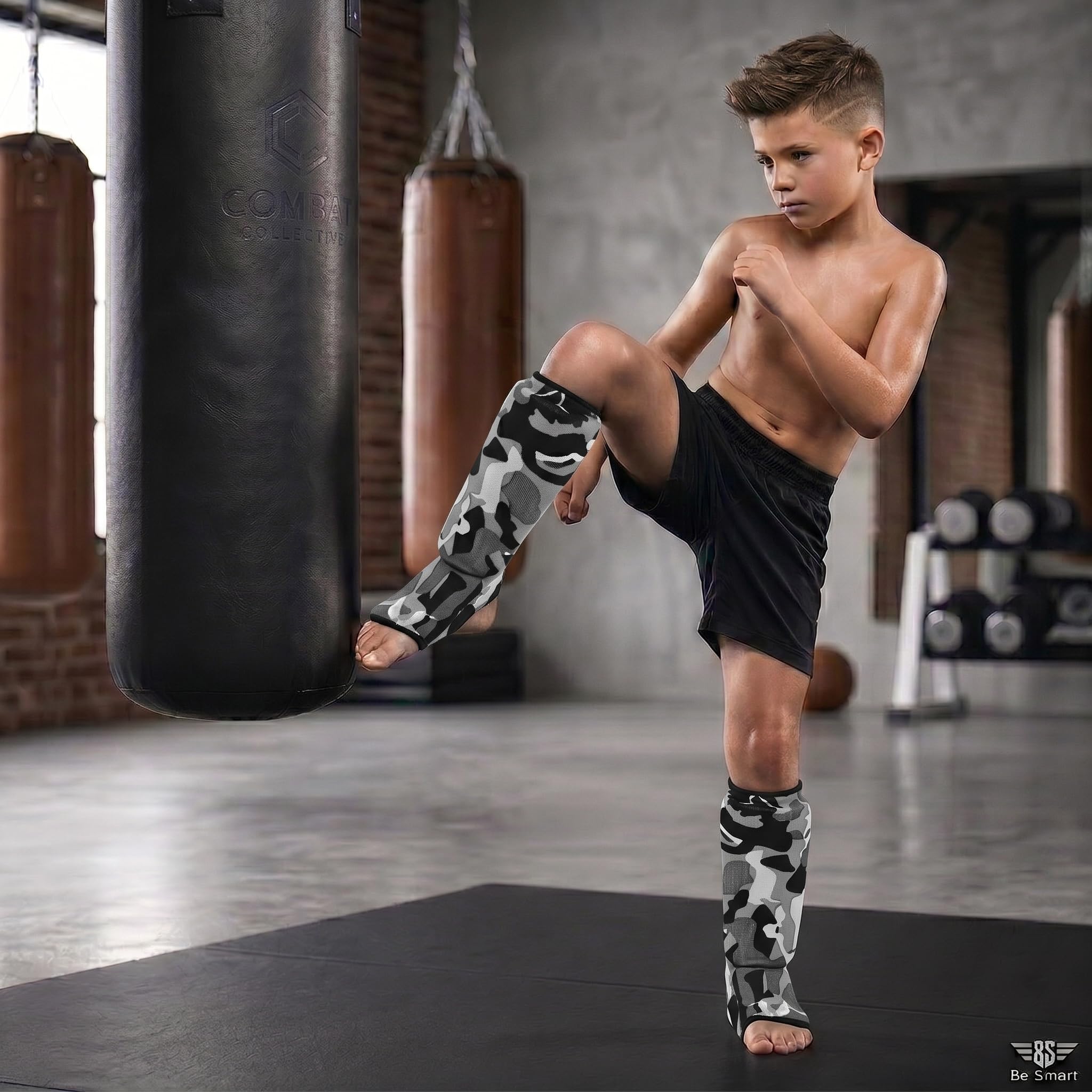 BS Kids - Espinilleras y empeine, para artes marciales mixtas, protector de pie para Muay Thai, kickboxing, X