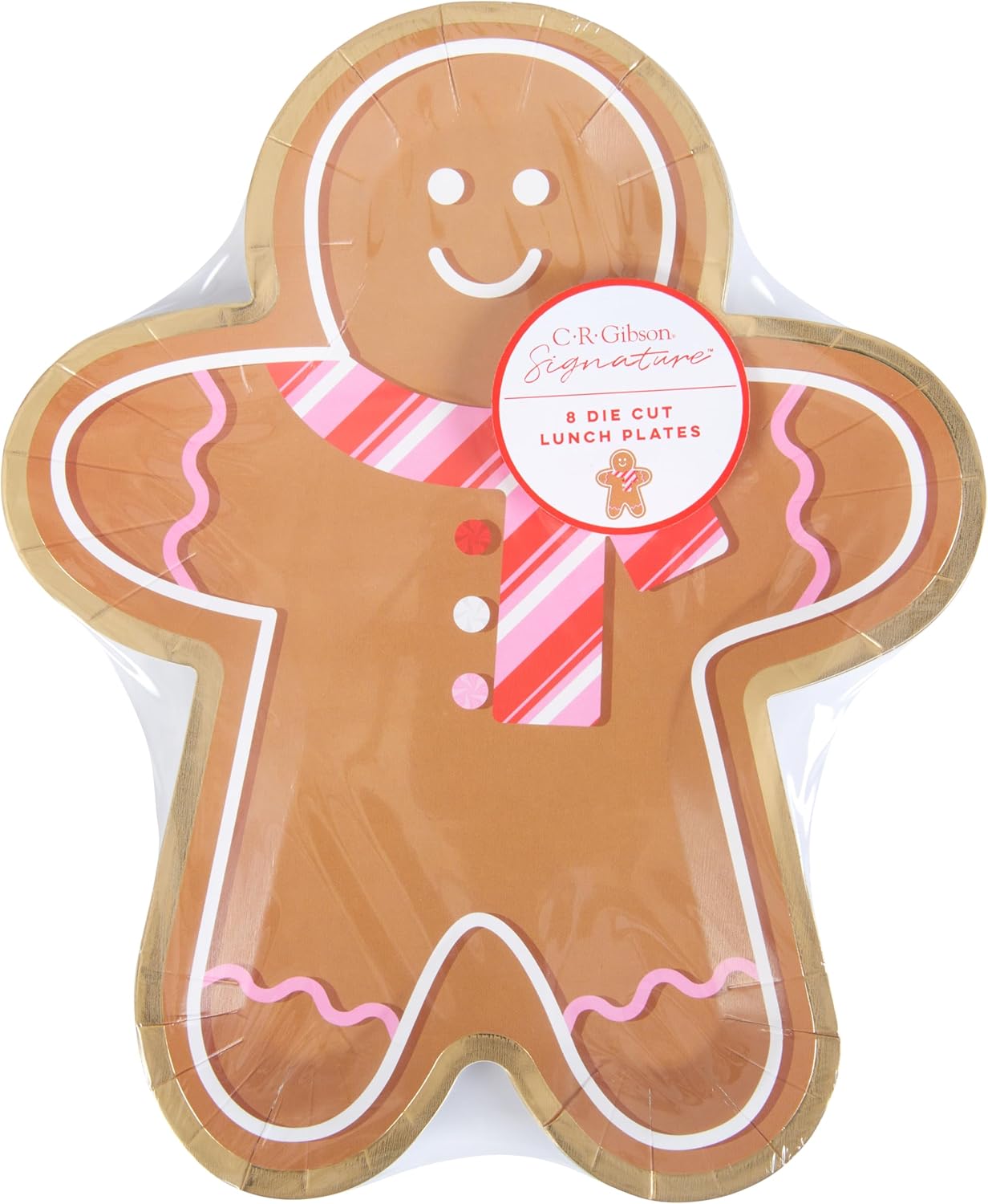 C.R. Gibson Holiday Gingerbread Man Shape Die Cut Paper Lunch Plates, 8-Count, 8" Diameter