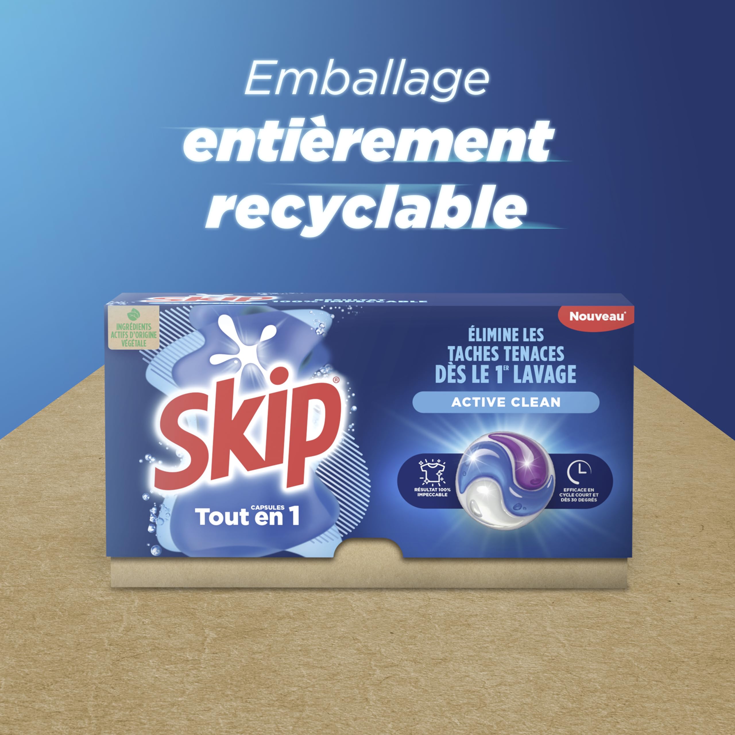SKIP - Lessive liquide en capsules Active Clean 3 en 1 - 114 lavages - fraîcheur longue durée - sans emballage plastique (lot prOMO de 3x38)