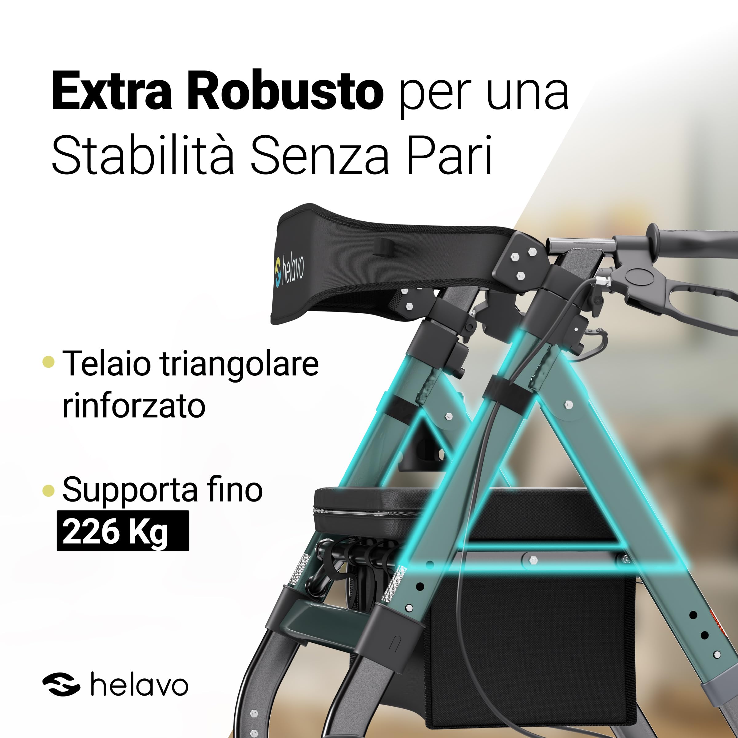 Helavo deambulatore extra largo con ruota gomma piena antiforatura per l'esterno