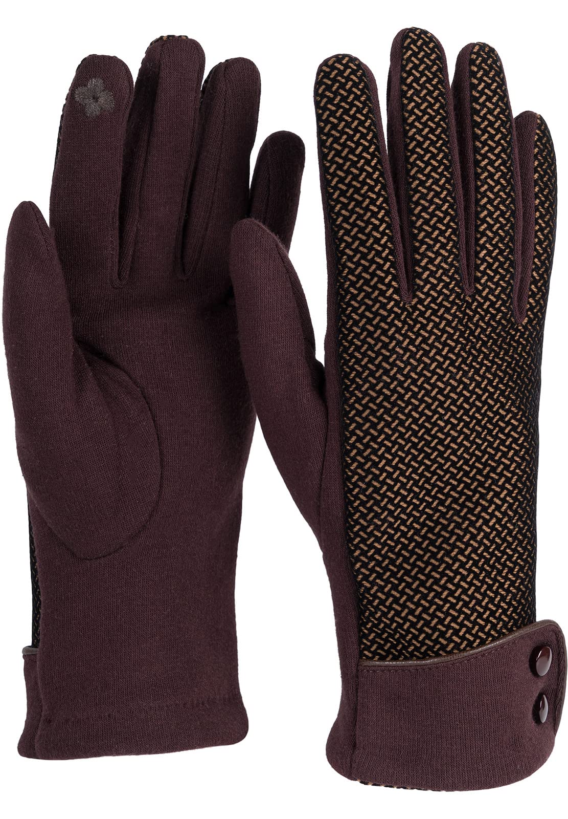 Stylebreaker Women's Dark Brown Touch Screen Gloves With Ripple Pattern And Fleece Lining, Warm Thermal Gloves, Winter 09010029, Colour: