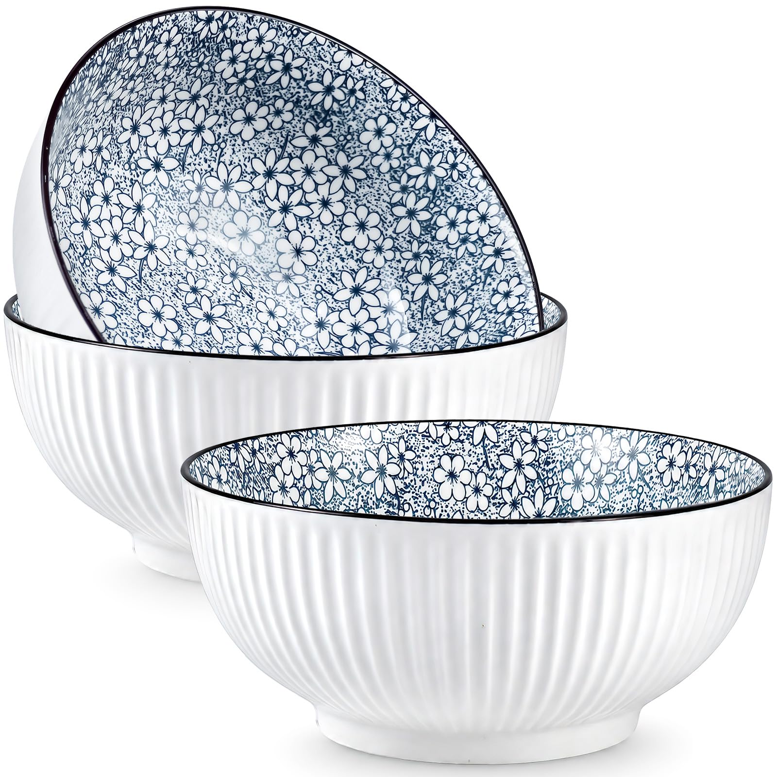 3 Pcs Ramen Bowls, Ceramic Noodle Bowls for Pho, Udon, Pasta, Salads 1800ml