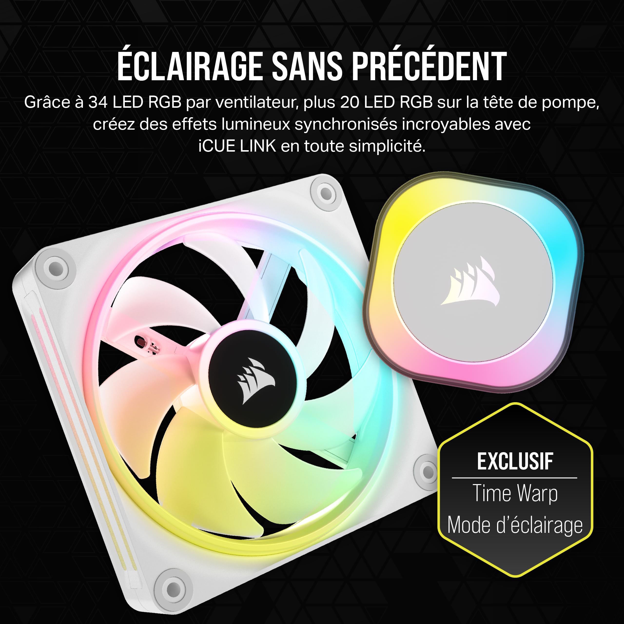 CORSAIR iCUE Link H100i RGB Liquid CPU Cooler - 240mm AIO - Ventilateurs QX120 RGB - Convient à Intel® LGA 1700, AMD® AM5 - Hub Système iCUE Link Inclus - Blanc
