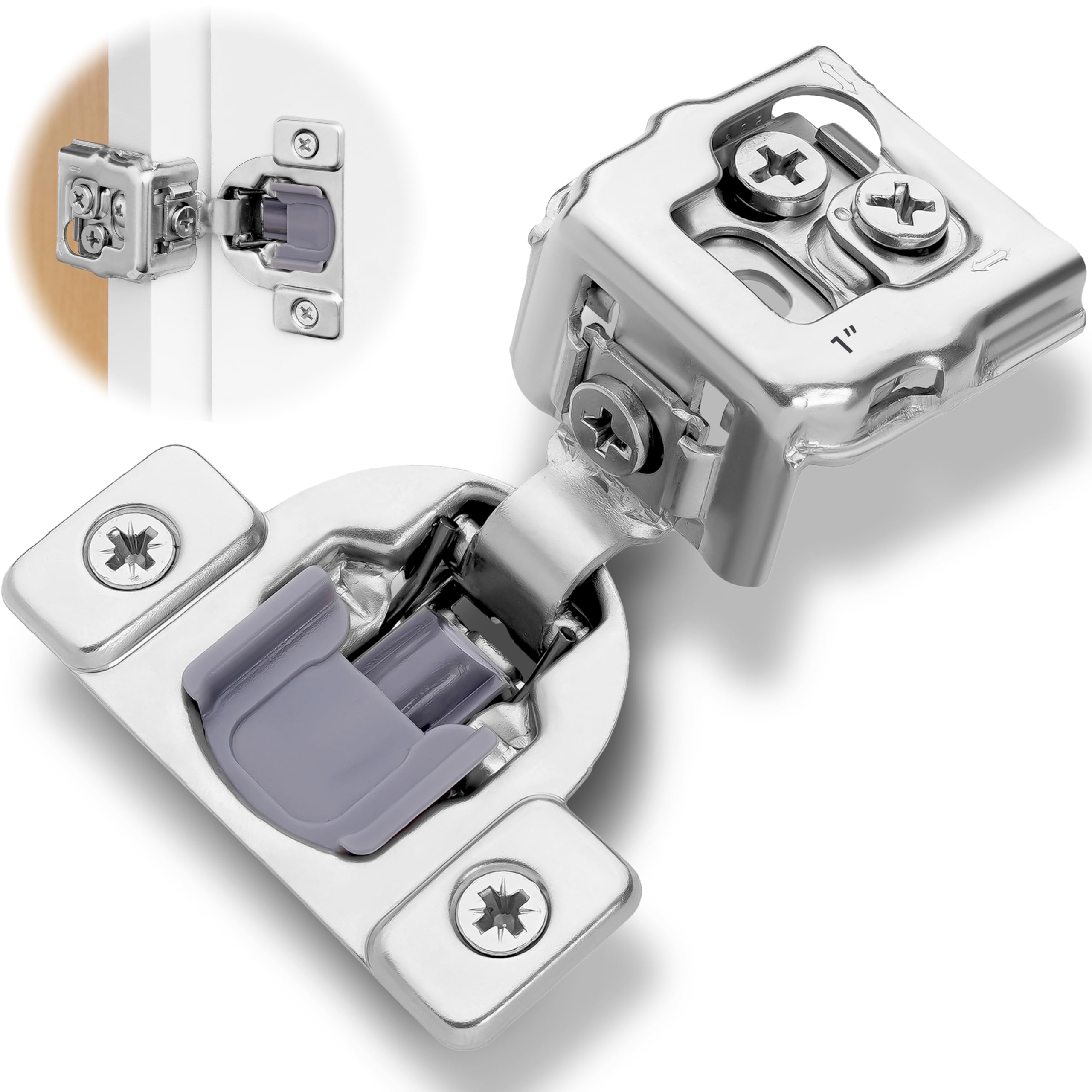 Decobasics Nickel Plated 10 Pack Soft Close Cabinet Hinges – 1" Overlay For Kitchen Cabinet Doors, Face Frame Concealed Hidden Hinges – Stainless Steel, Self-Closing With 3-Way Adjustment & Slow Close Damper