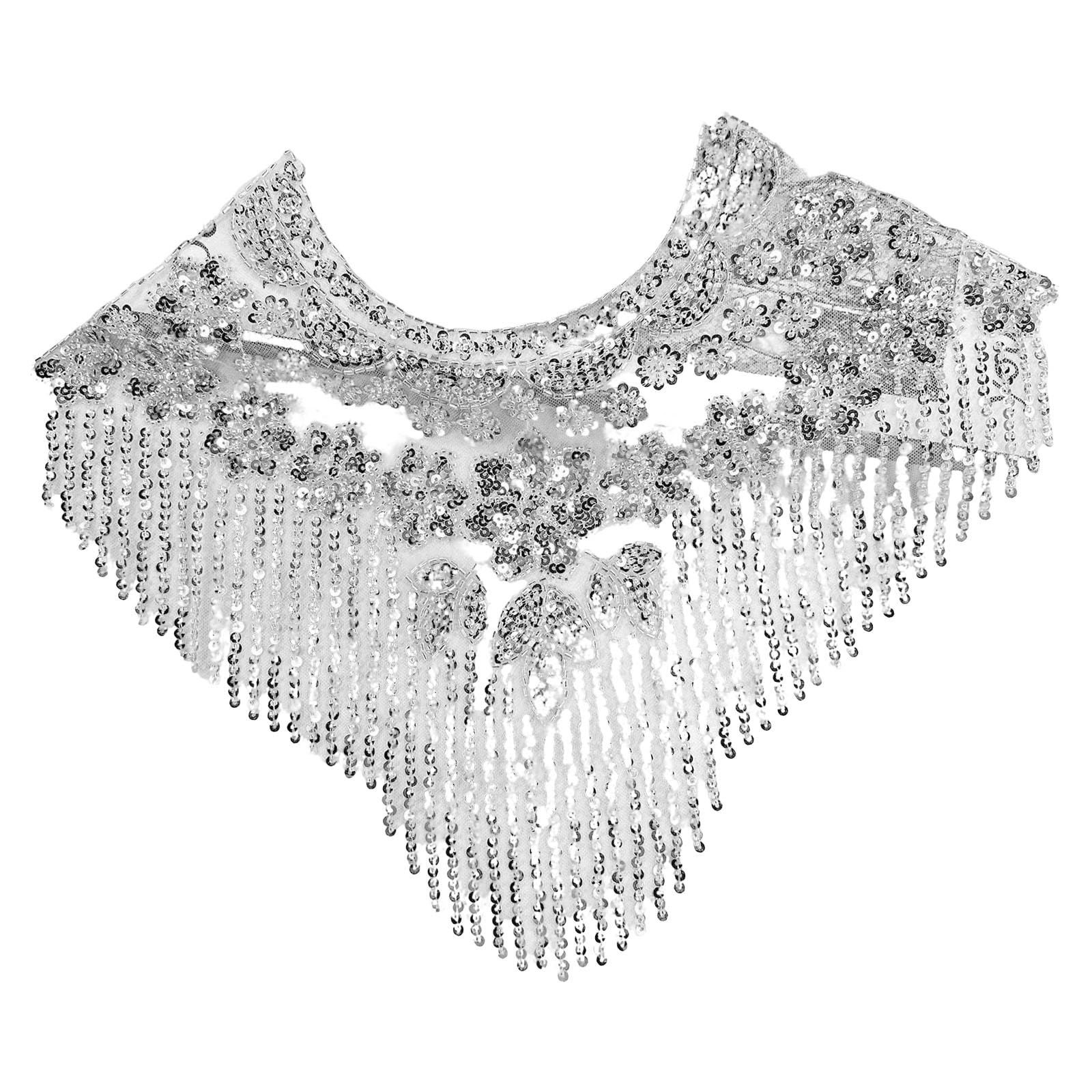 Carotoe Silver Recyclable Polyester Embroidery Patches With Beads For Sustainable Fashion Enhancement Beads Fabric Patches