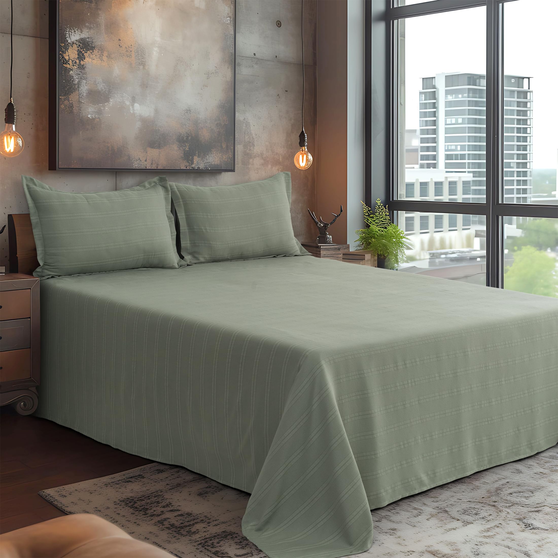 Cortina Cloud Cotton King Size Bedsheet with 2 Pillow Covers | Super Soft, Breathable & Skin-Friendly Bedsheet for Double Bed King Size with Solid Design | (Green,270x250 cm)-image-24