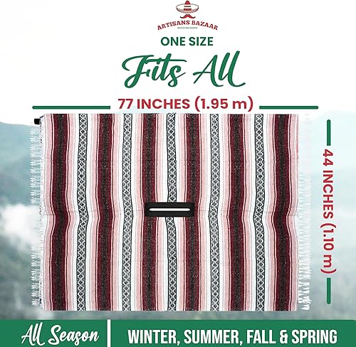 Miniatura 9 de Poncho mexicano Baja Poncho 100 cálido y cómodo abrigo de invierno Sarapes Mexicanos