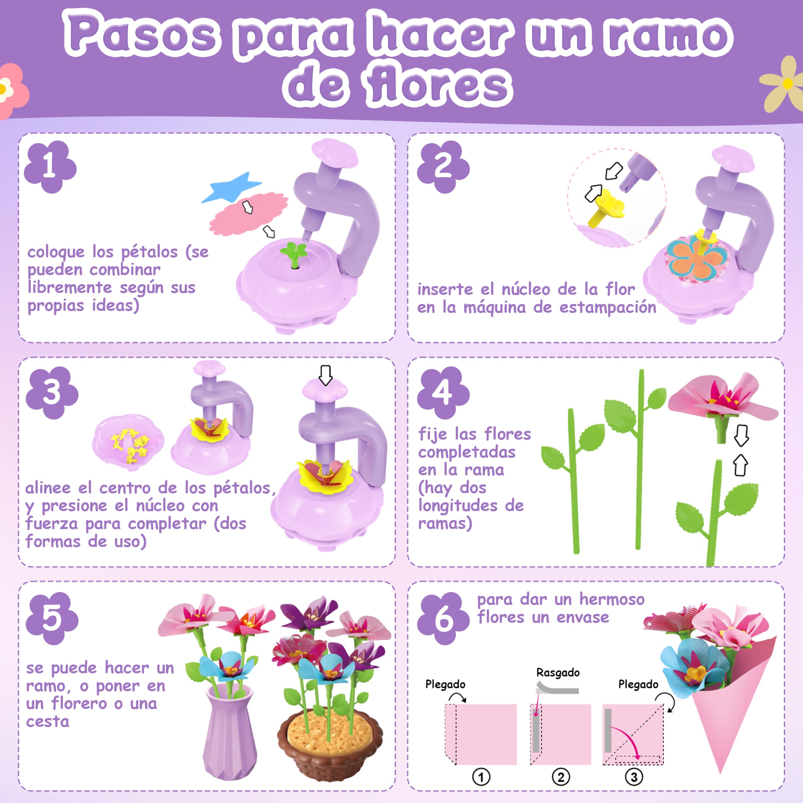 Charmofun Juguete de Mercado de Flores, Juego de Manualidades para Niñas 5 6 7 8 Años, DIY Juguetes de Construcción Flores, Regalo Juguetes para Niños Cumpleaños Día de la Madre (MAIN)