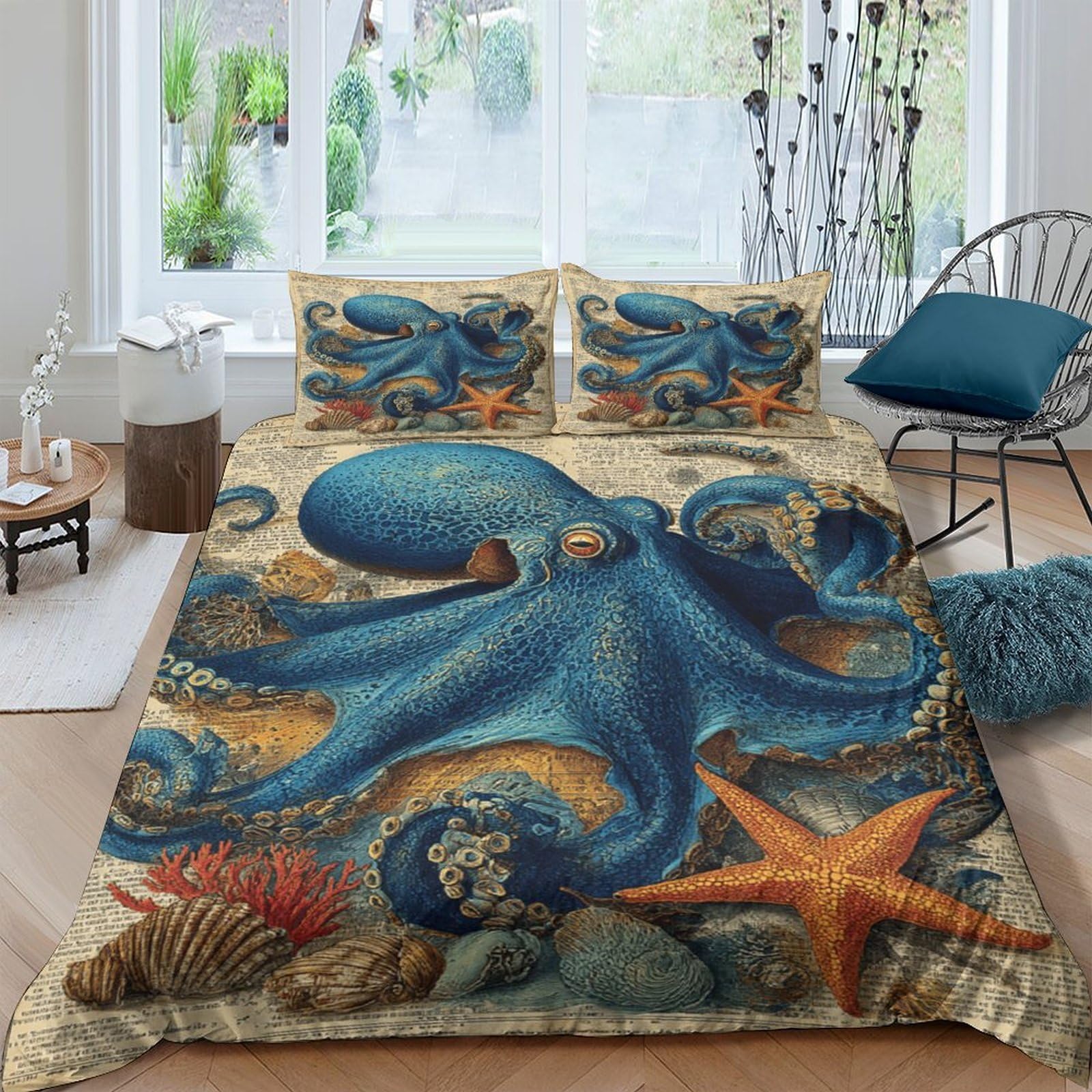 Ctjqhvkz Style-6 3D Printed Ocean Octopus Fitted Sheet Microfiber Soft Breathable Starfish Bed Cover For Bedroom Dorm Decor Single（135X200cm）