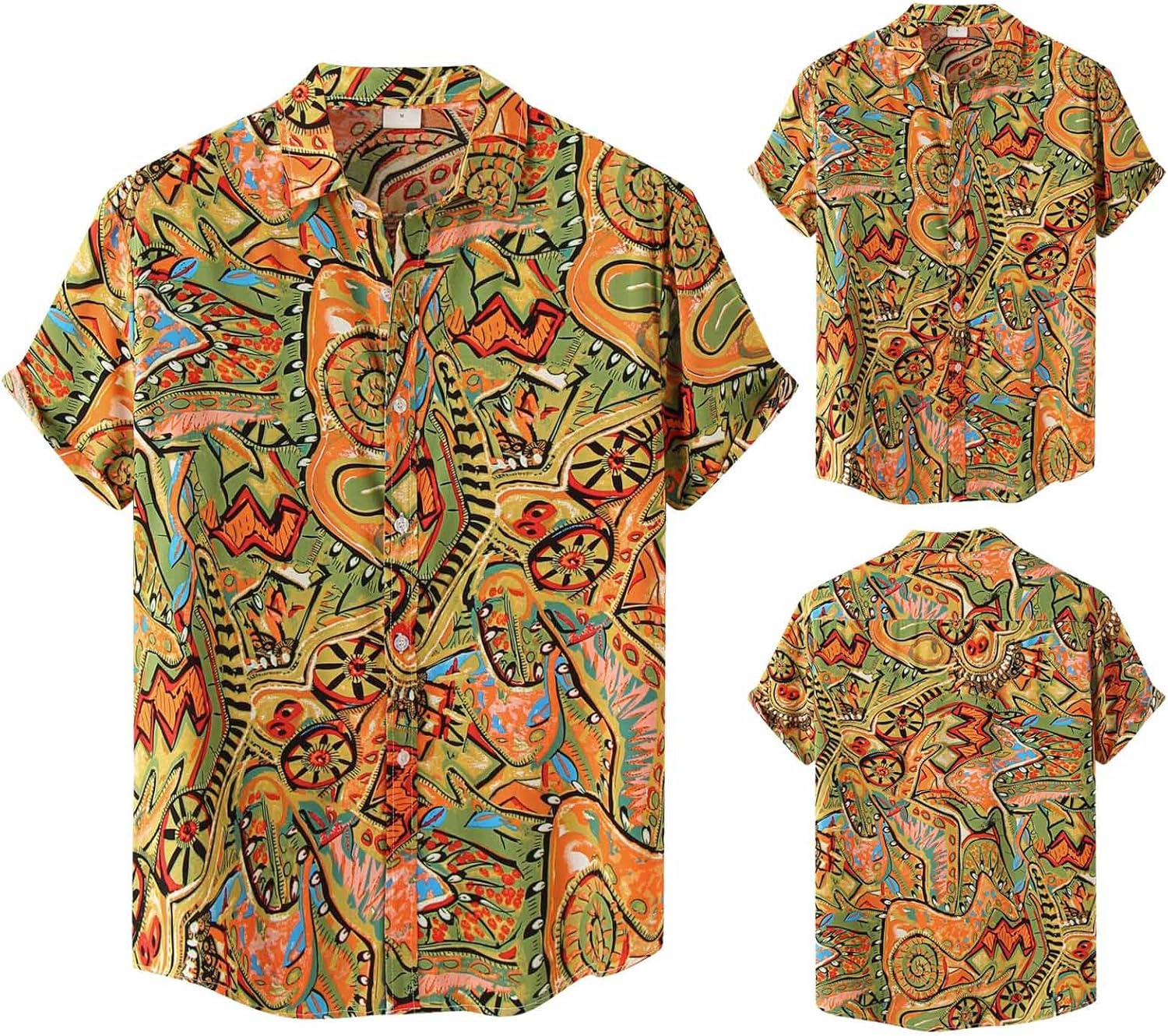 HUTcPNy Camisa Hawaiana Hombre Camisa Estampada Hombre de Manga Corta con Solapa Talla Grande Informal a La Moda Hawaiana Manga Corta Hombres Botones Funky Camisa