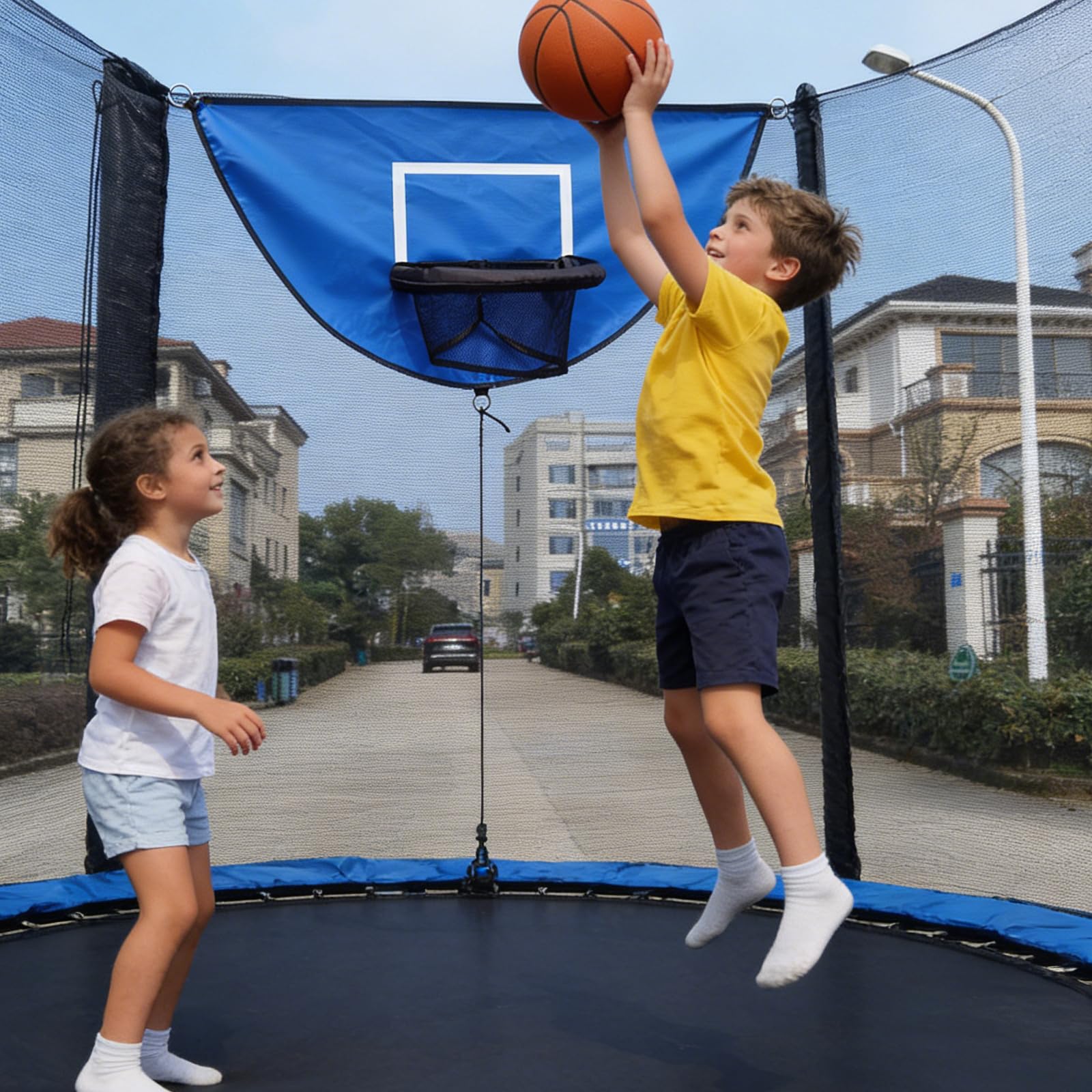 Trampolin Basketballkorb: Mini Basketballkorb mit 3 Mini Basketbällen, Basketball Set Trampolin Zubehör, Basketballkorb für Trampolin für IErwachsene Innen und Außenbereich, Blau