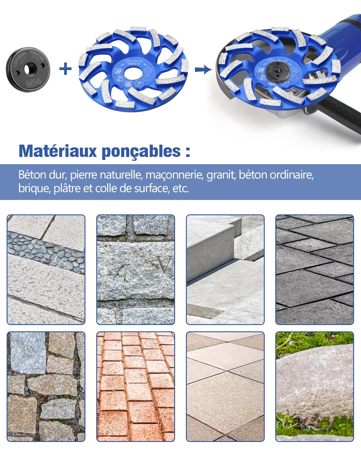 Lytool Muela Diamante 125mm Muela de Copa Diamante, para Hormigón, Piedra, Piedra Natural, Adhesivo para Azulejos, Granito, Mampostería, Rueda de Lijado de Diamante