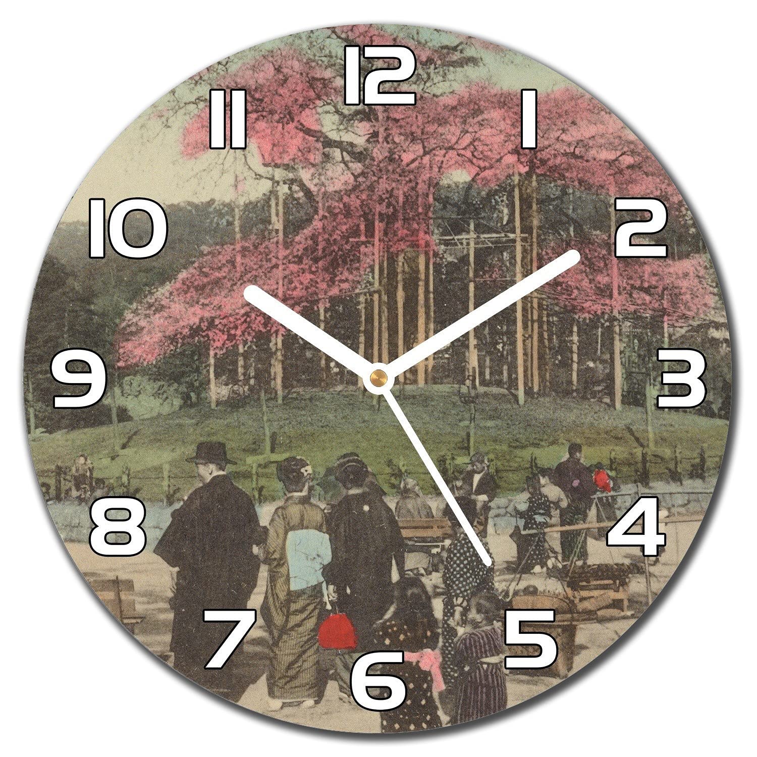 Horloge en verre salon moderne 30 cm aiguilles blanches impression murale