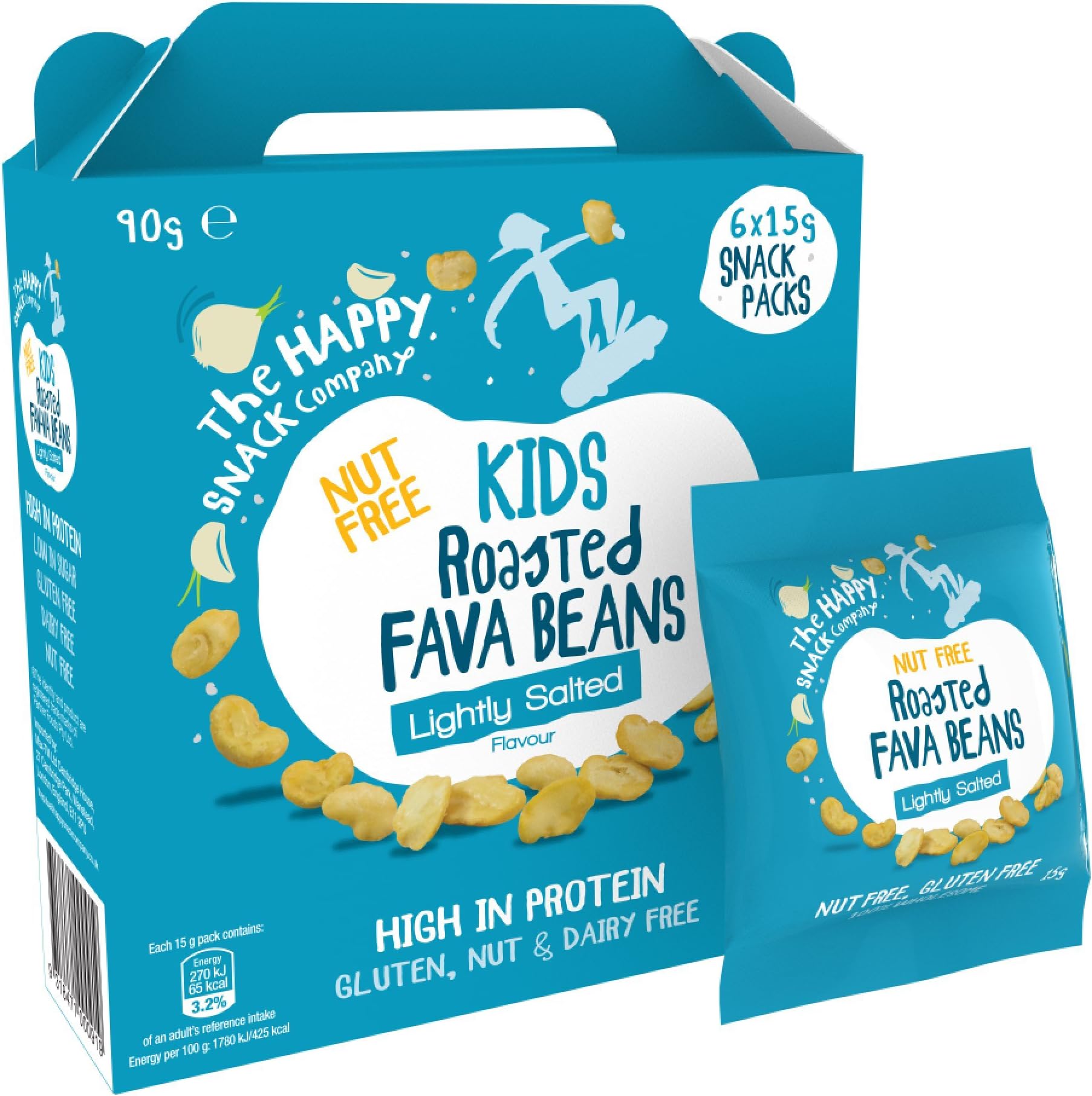The Happy Snack Company Roasted Fava Beans, Lightly Salted Flavour Snacks for Kids, Lunchbox Friendly Snacks, High Protein, Low Sugar, Nut and Gluten Free, School Snacks,15g portion, Pack of 30