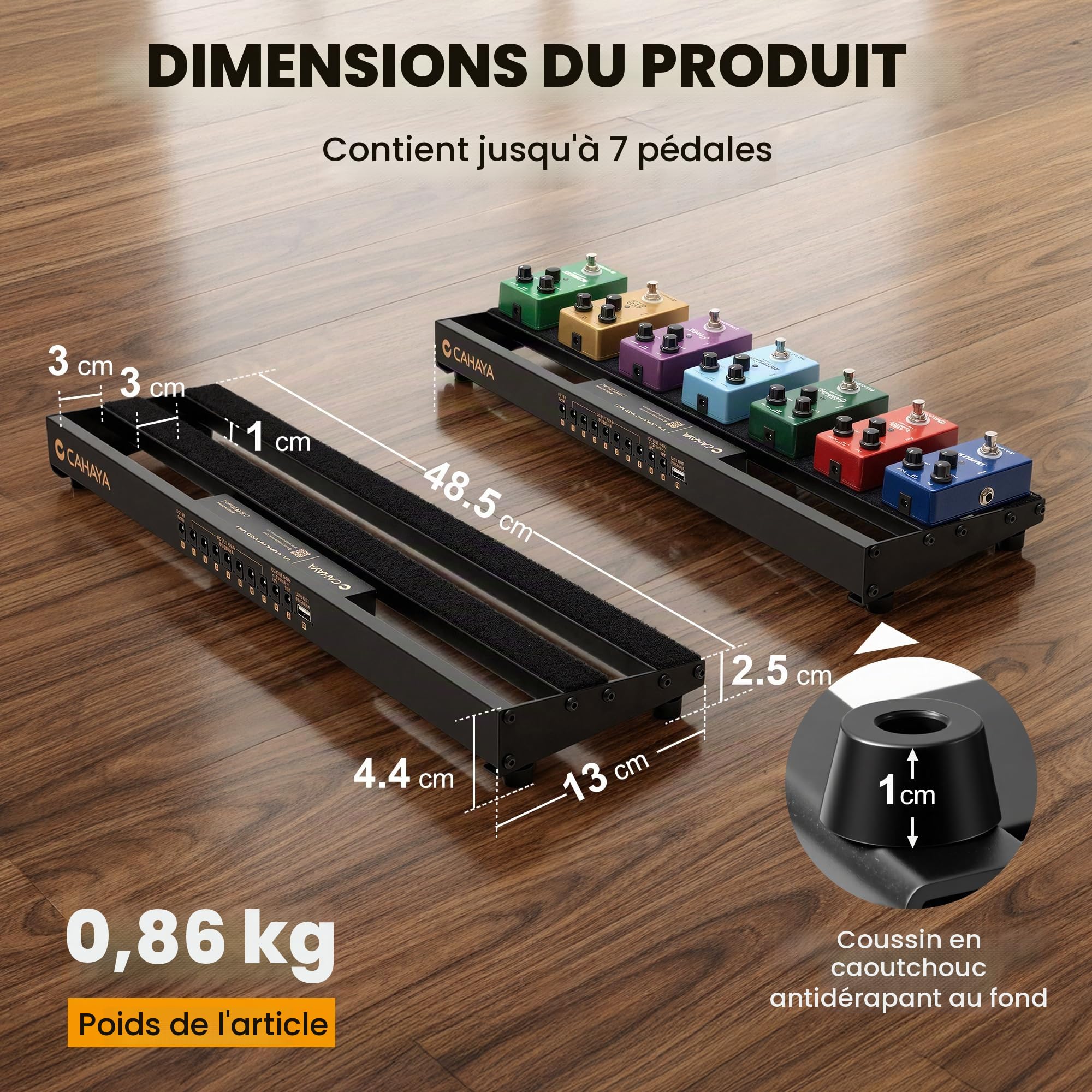 CAHAYA Pédalier Guitare Alimentation Compacte - Pedalboard Léger en Alliage d’Aluminium avec Alimentation Intégrée, Câbles DC, Sortie USB, Sac de Transport et Adaptateur 49x13cm 0,86kg
