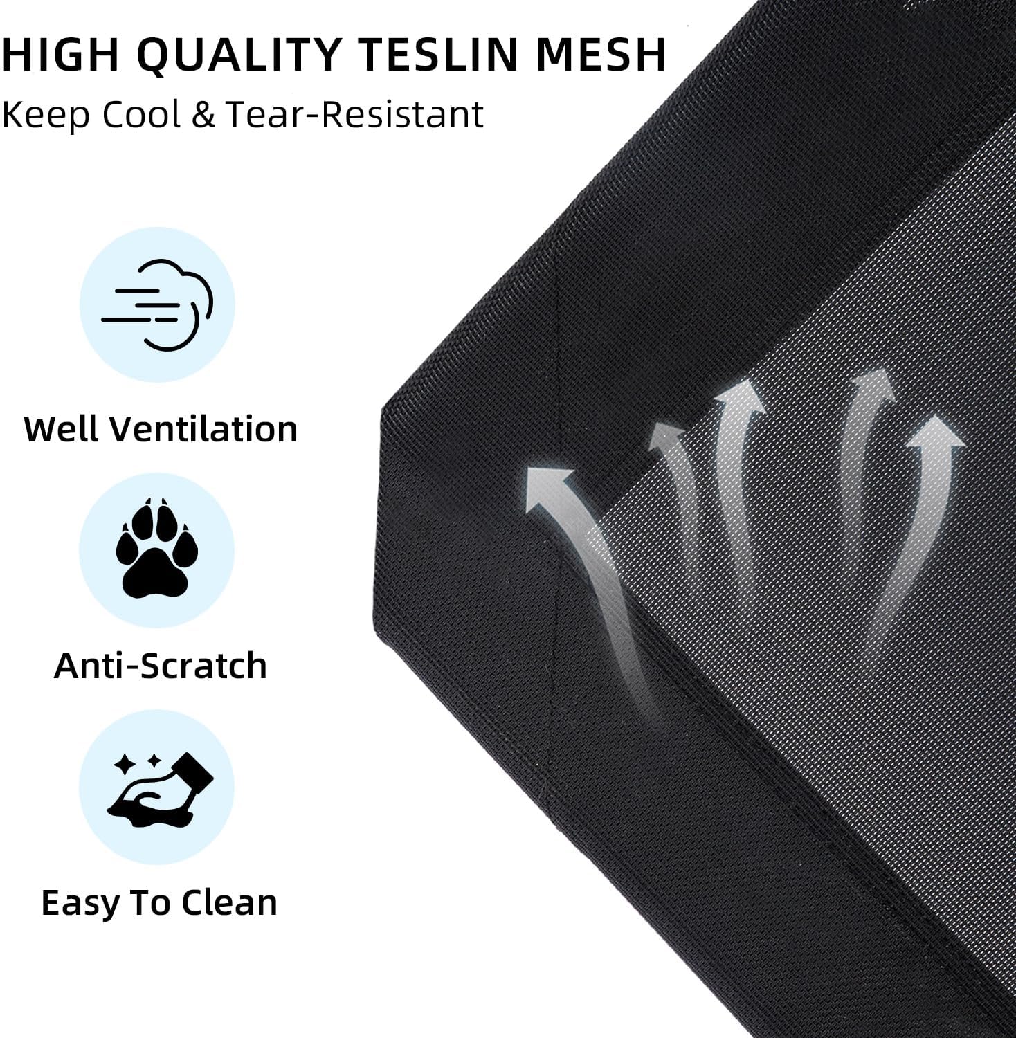 review Elevated Outdoor Dog Bed - Raised Dog Cots Beds for Large Dogs Easy to Assemble, Cooling Lifted Pet Bed with Durable Breathable Teslin Mesh, Dog Hammock Bed with Non-Slip Feet, Black 48