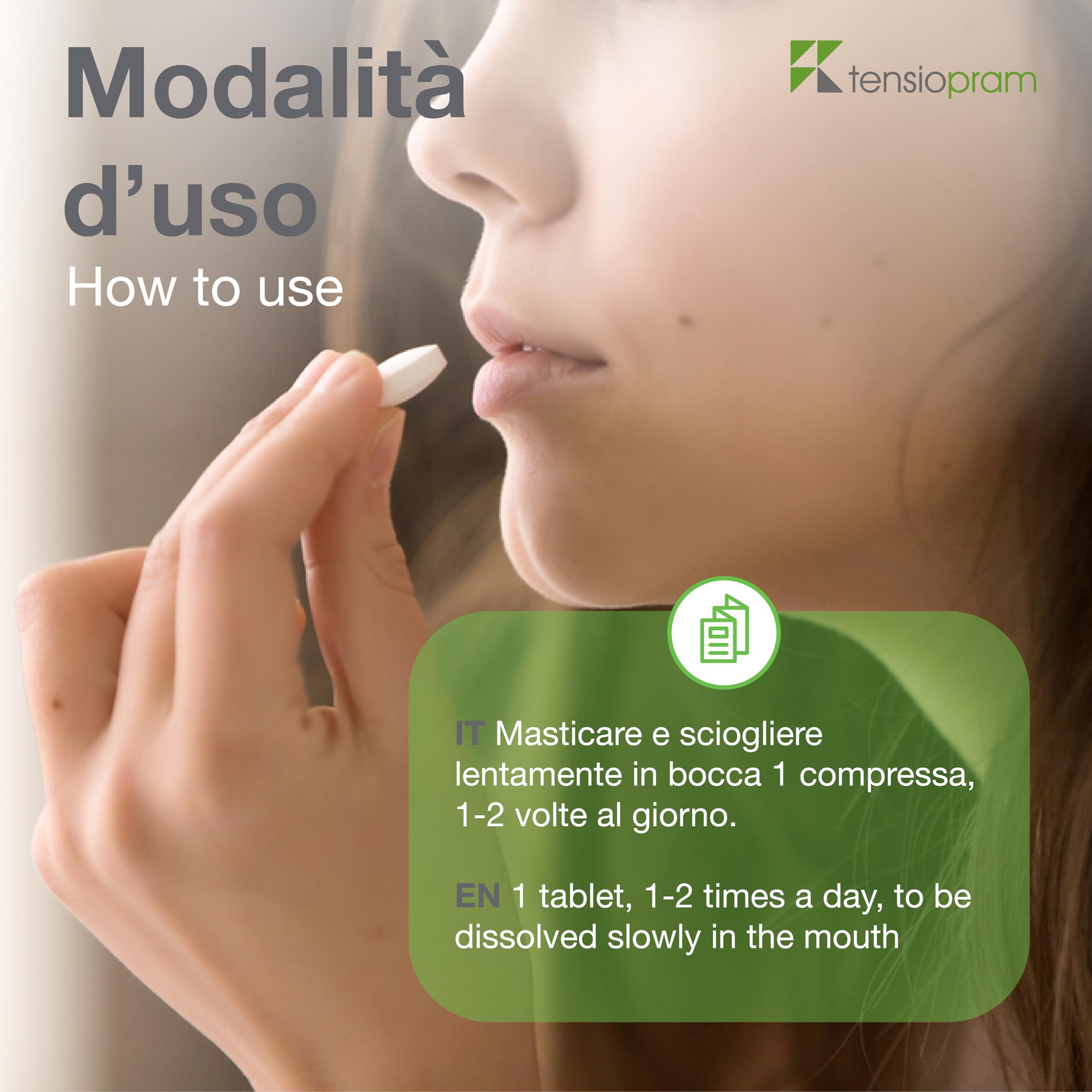Tensiopram 60 compresse sublinguale, Naturale a Base di Valeriana, 1mg Melatonina, tè verde, zafferano Vit. D, Quatrefolic® e Myo-inositolo, per Ansia, Stress, Sonno e Umore, Vegan