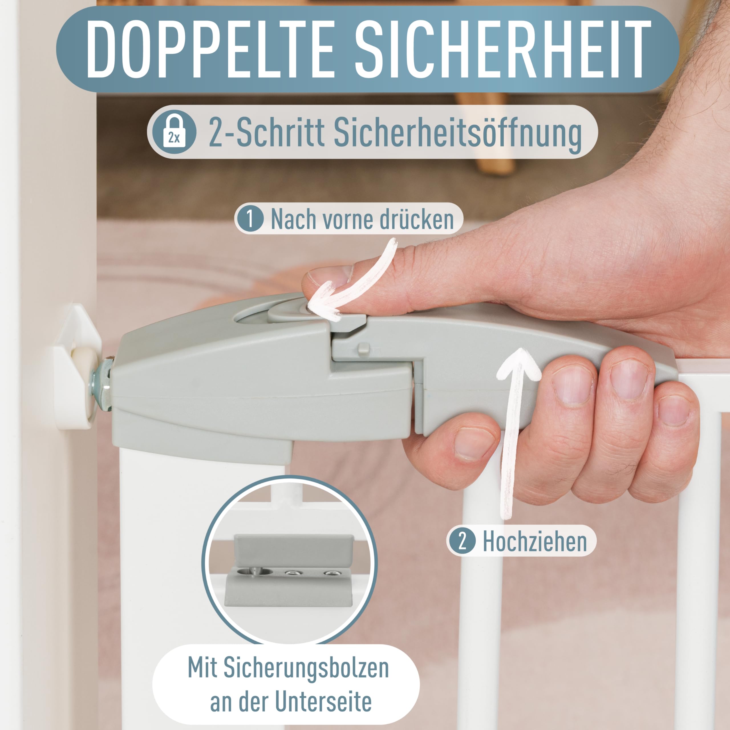 ib style Türschutzgitter Yael für Babys 73,5-81,5 cm - Ohne Bohren, Treppenschutzgitter zum Klemmen, Stabiles Schutzgitter, Hundeabsperrgitter, Sicherheitsgitter für Kinder, Metall, Weiß