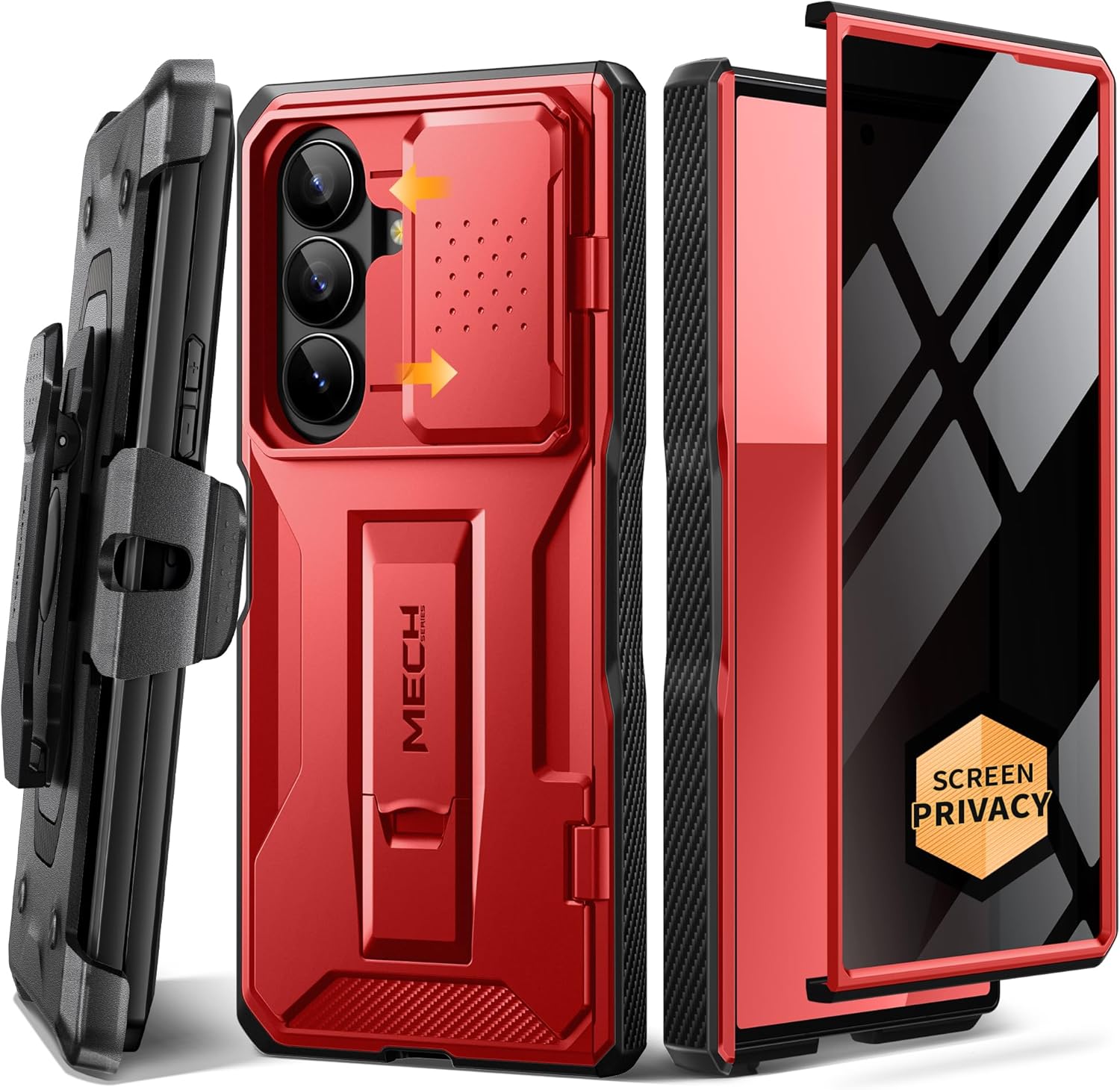 TONGATE for Z Fold 7 Case with Privacy Screen Protector, [Built-in Slide Camera Cover & Stand] [Anti Spy] Military Grade Drop Phone Case for Samsung Galaxy Z Fold 7 with Belt Clip, Red Privacy