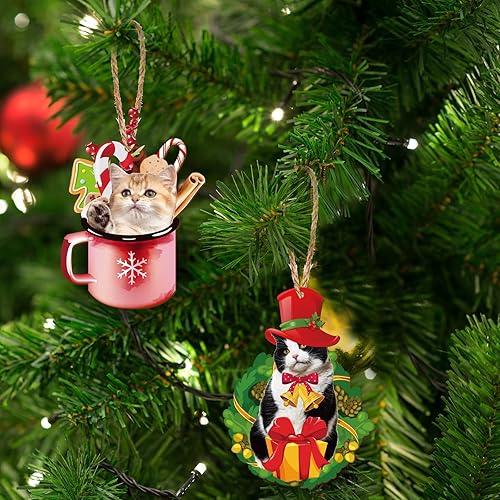 Miniatura 7 de Spiareal 40 Pcs Christmas Cat Ornament Set Xmas Decor Tree Hanging Cat Wooden Holiday Decoration Ornaments for Christmas Tree Outdoor Hanging(Real)