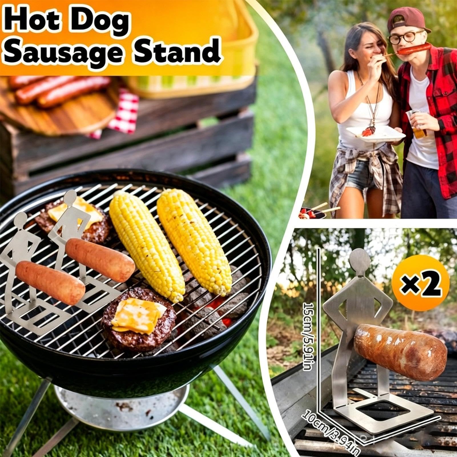Generisch Zabawny grill do kiełbasy z kulinarnym facetem, szaszłyki ze stali nierdzewnej, nowatorskie uchwyty na hot dogi, humorystyczny zestaw do pieczenia na rożnie, artystyczna estetyka z