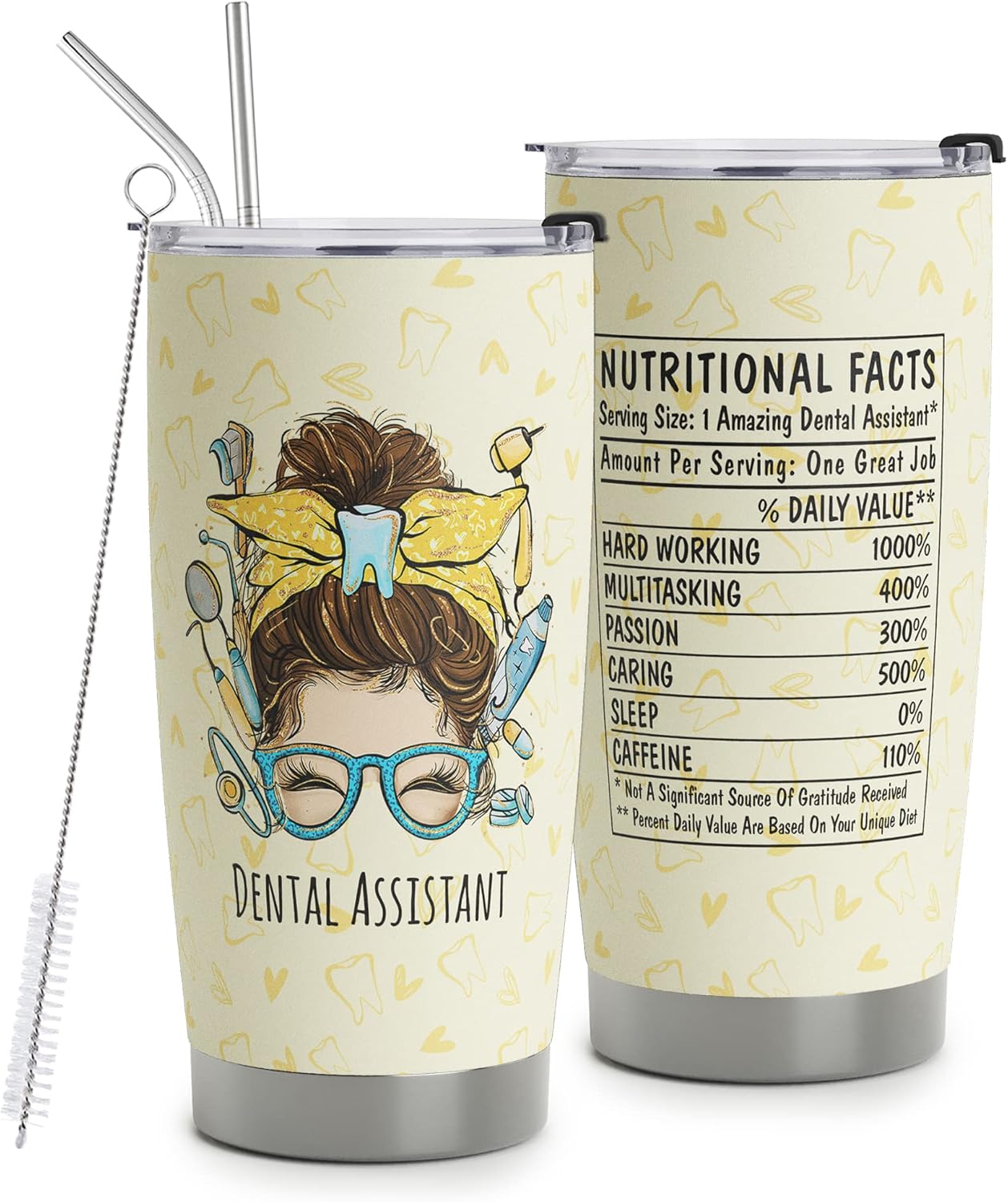 HOMISBES Dental Assistant Gifts for Women - Stainless Steel Nutrition Facts Tumbler Cup for Dental Assistant - Dental Assistant Appreciation Travel Mug 20oz