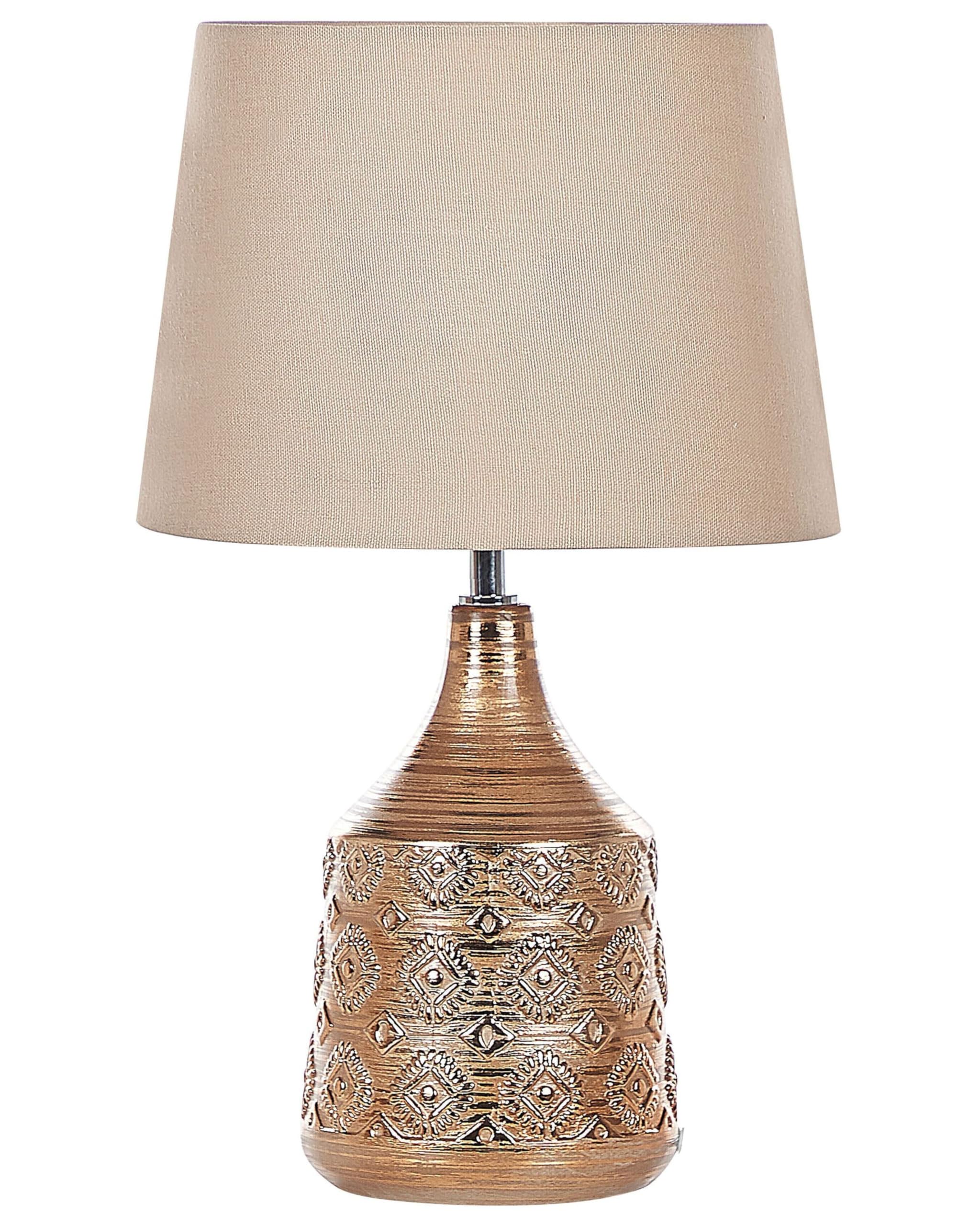 Beliani Tischlampe 47 cm Keramik Stoffschirm beige/braun Kabel mit Schalter Retro Wari