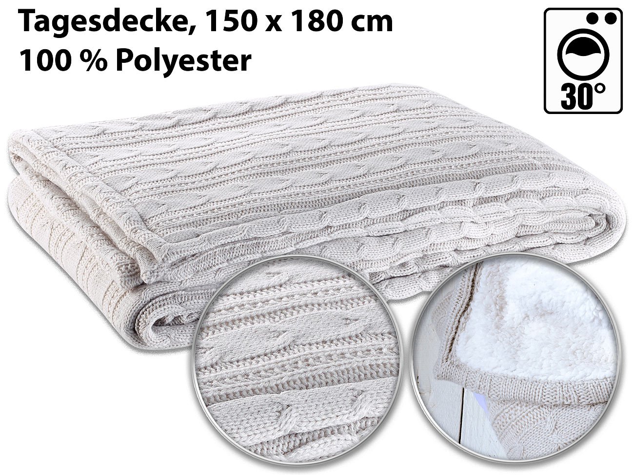 Coperta Copriletto Morbida Effetto Agnello con Motivo a Trecce 150 x 180 cm Beige