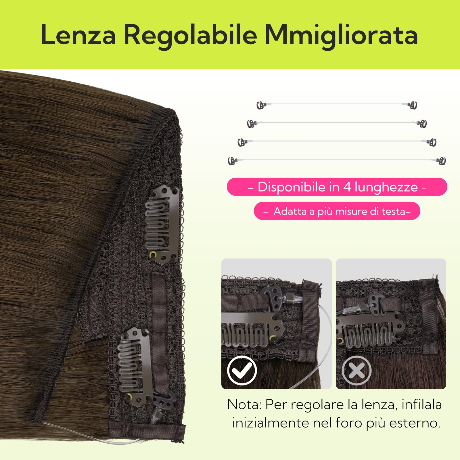 hotbanana Extension Capelli Veri con Filo Invisibile, 45cm 95g Balayage Marrone Cioccolato a Biondo Caramello Capelli Umani Remy Lisci, Invisible Wire Hair Extensions, Extension in Capelli Veri