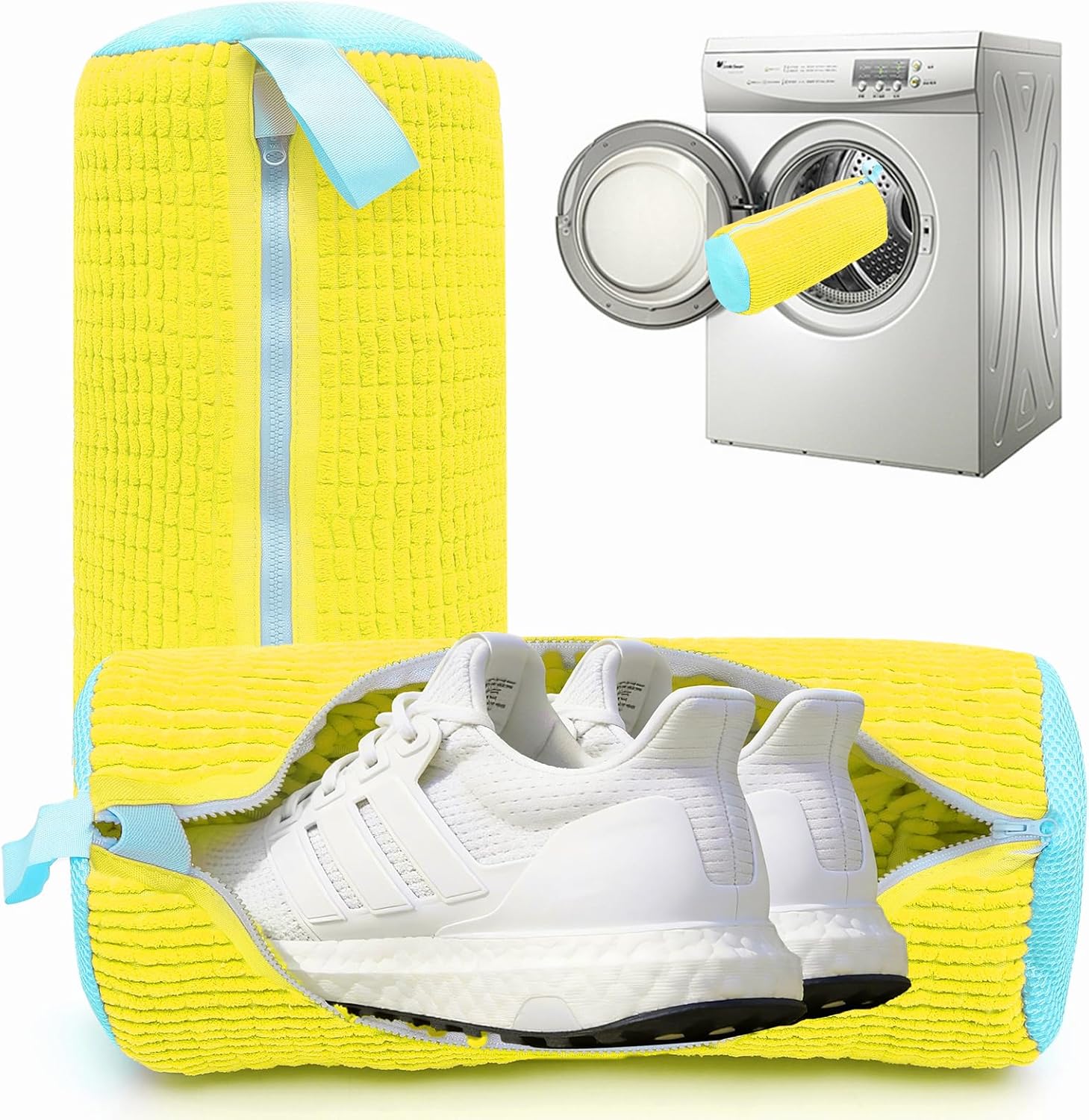 2PCS Shoes Washing Machine Bags, Laundry Shoe Bag for Washer and Dryer, Reusable and Durable Zipper Sneaker Shoe Bag for Washing Machine, Shoe washing bag for All Shoe Types (Yellow)