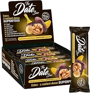 Fruit Nut Seed Healthy Snacks Pack, Medjool Date Banana Walnut Bars, Vegan, Gluten Free, No Sugar Added Energy Bar, 12 Ct (1.3 oz each)